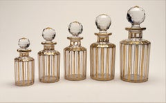 French c. 1900 5-pc. Baccarat Crystal Toiletry Bottles with Faceted Stoppers