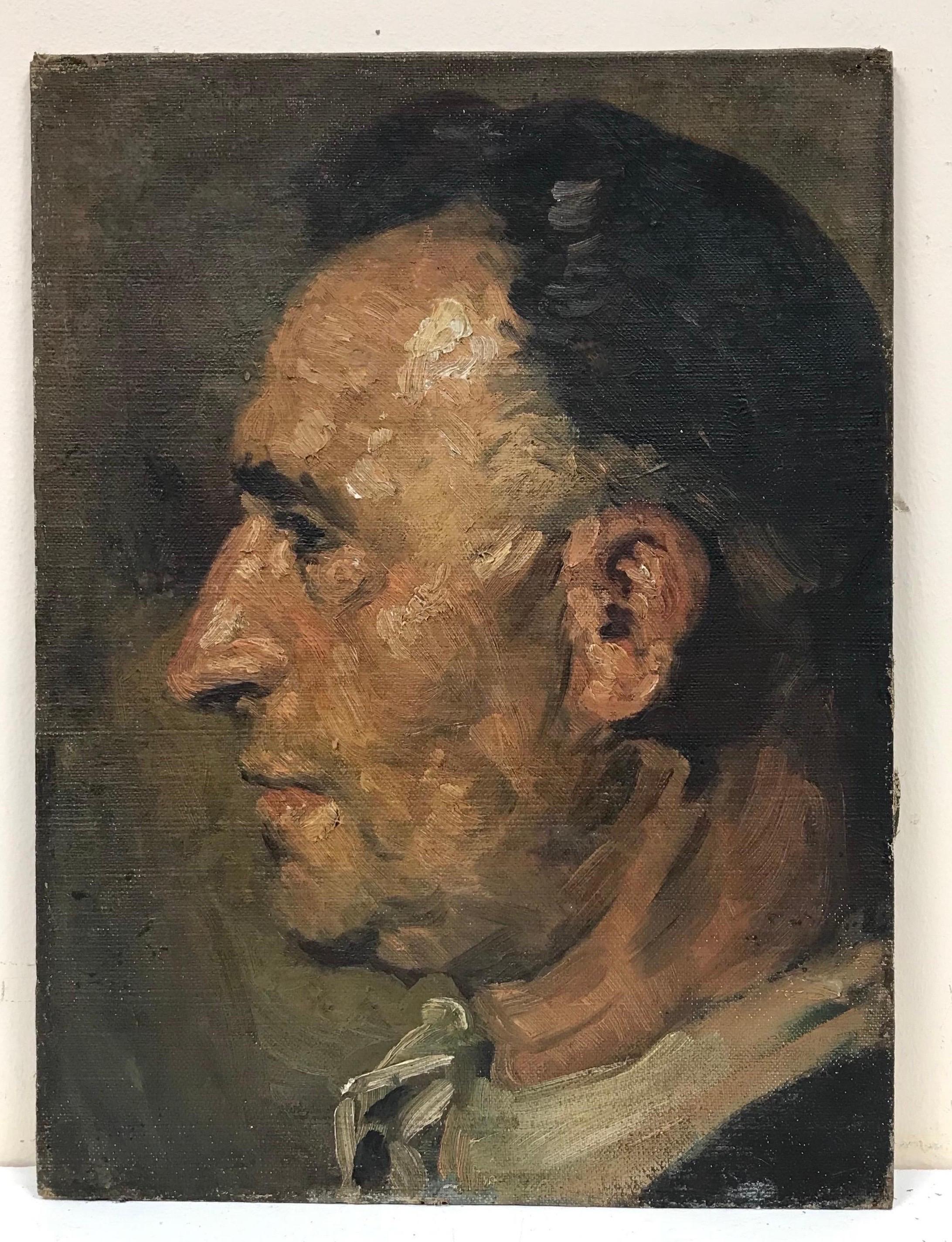 Superb French Impressionist Oil, Profile Portrait of Mans Head, c. 1900 - Painting by French c. 1900's