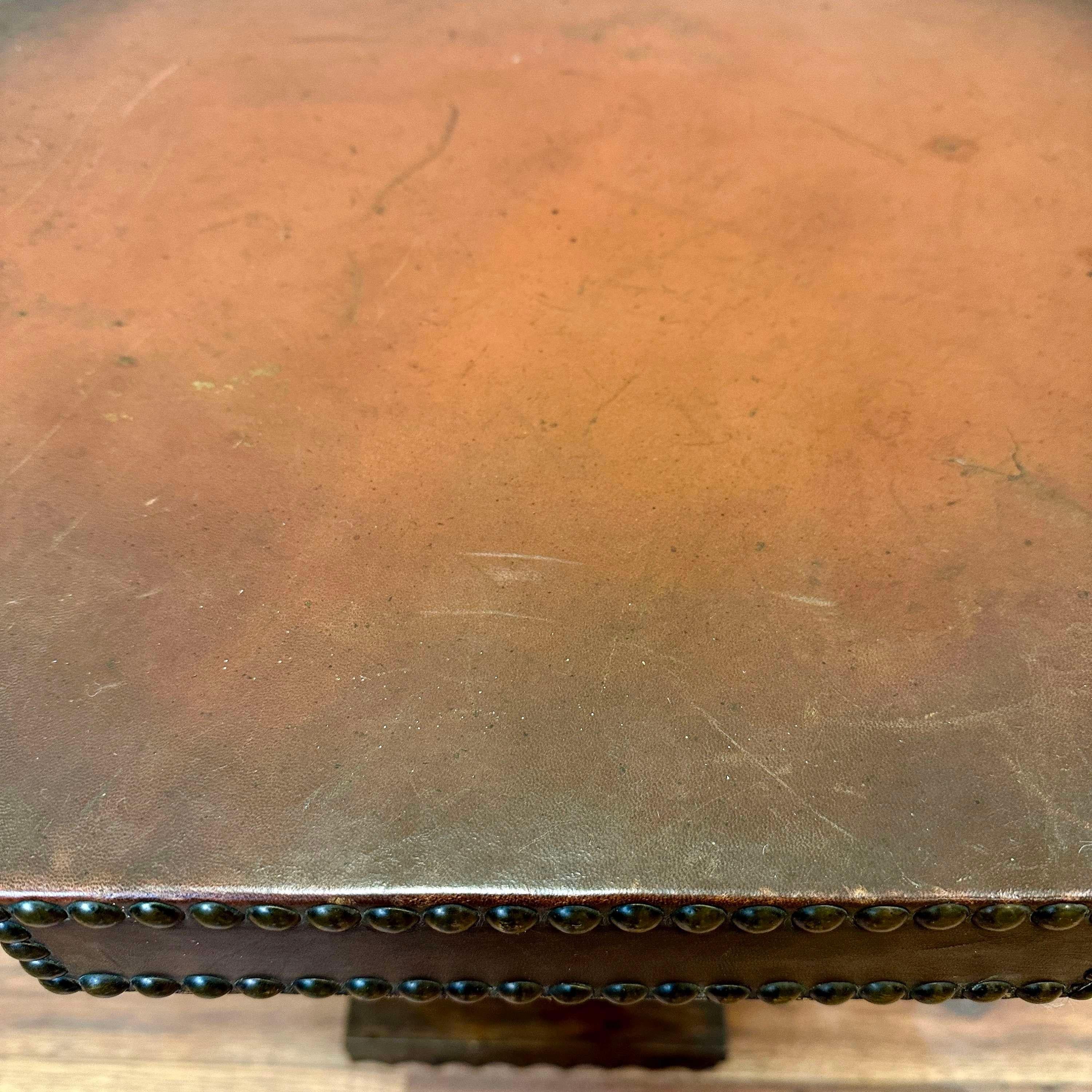 French C 1950 Leather Studded Side Table For Sale 6