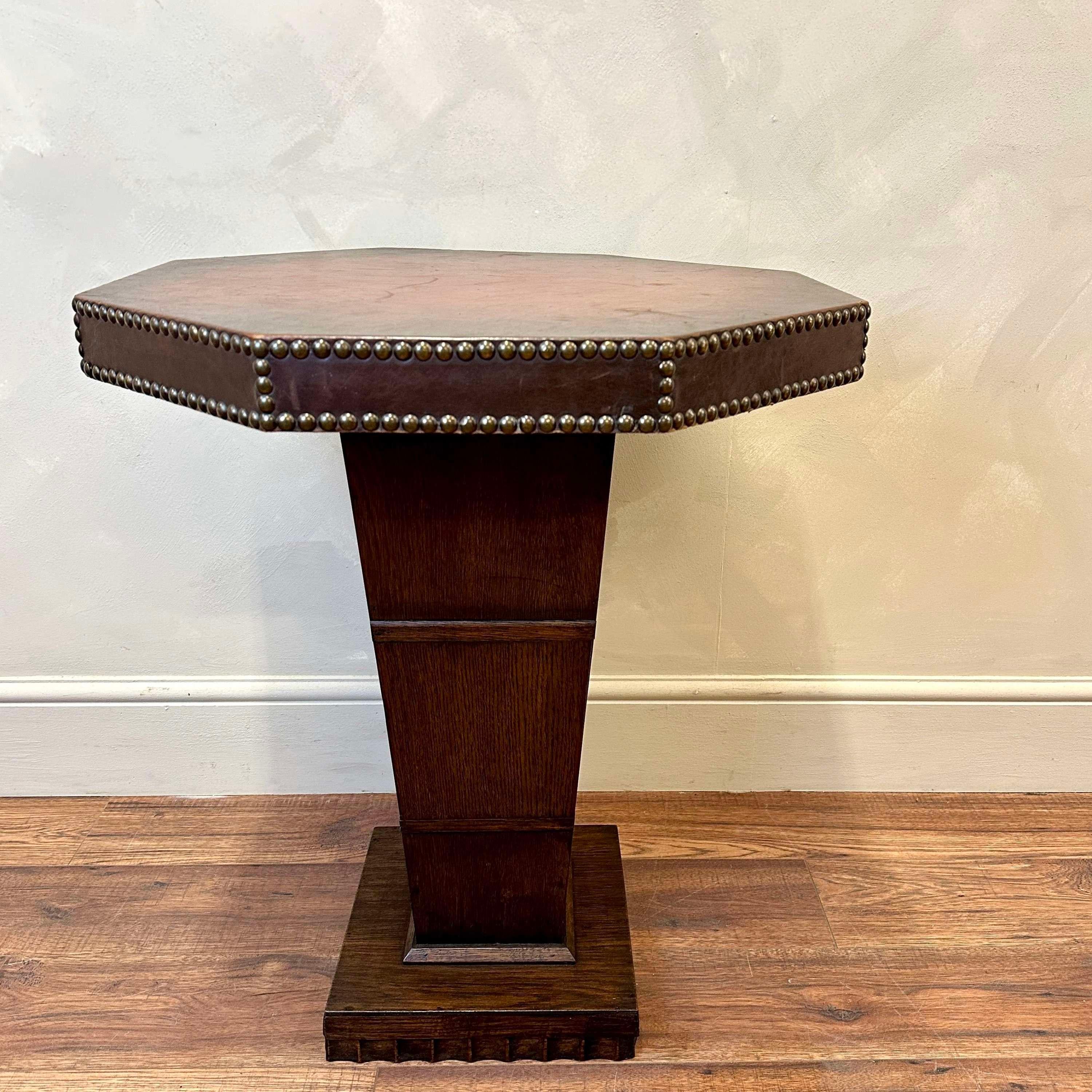 French C 1950 Leather Studded Side Table In Good Condition For Sale In Southampton, GB