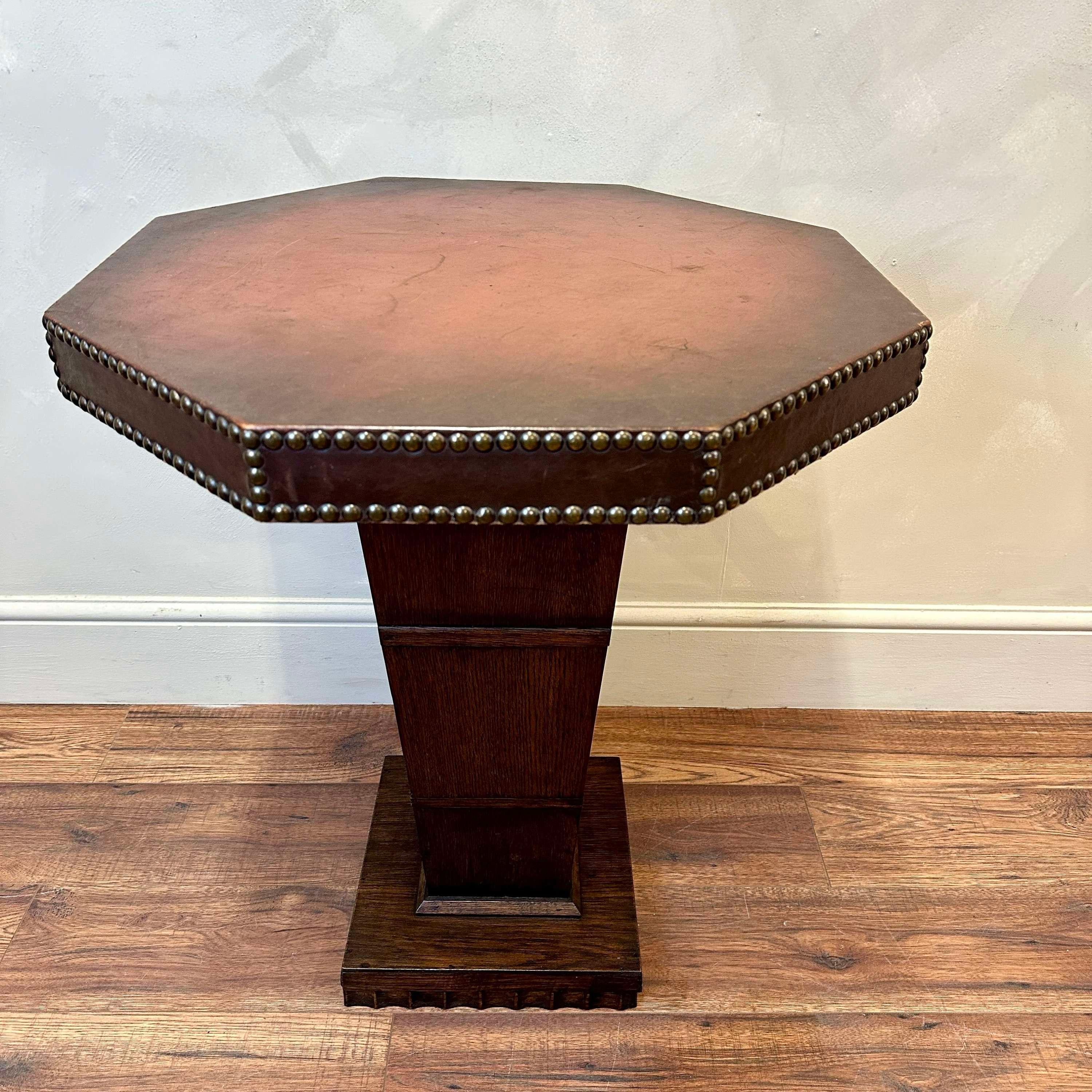 Mid-20th Century French C 1950 Leather Studded Side Table For Sale