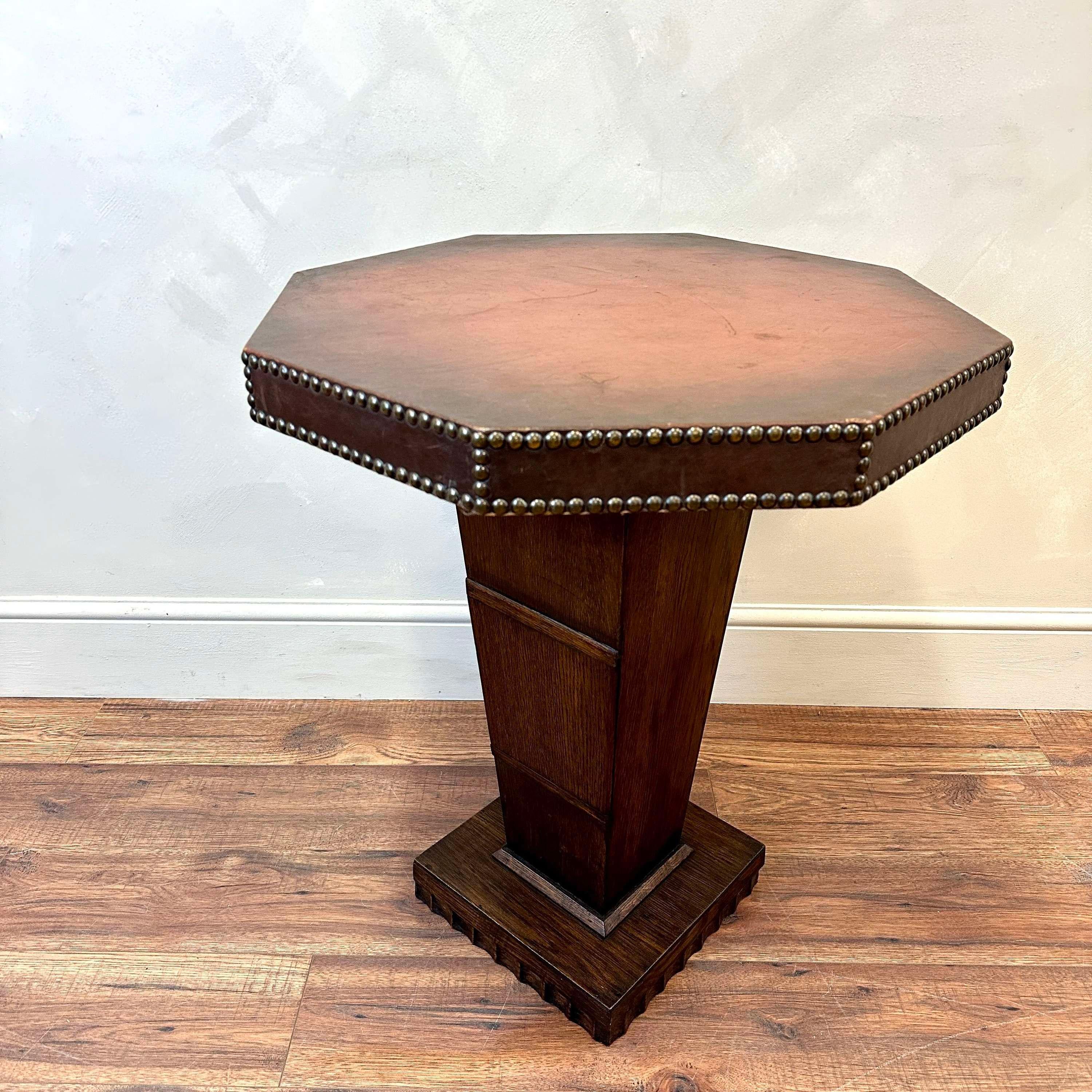 French C 1950 Leather Studded Side Table For Sale 1