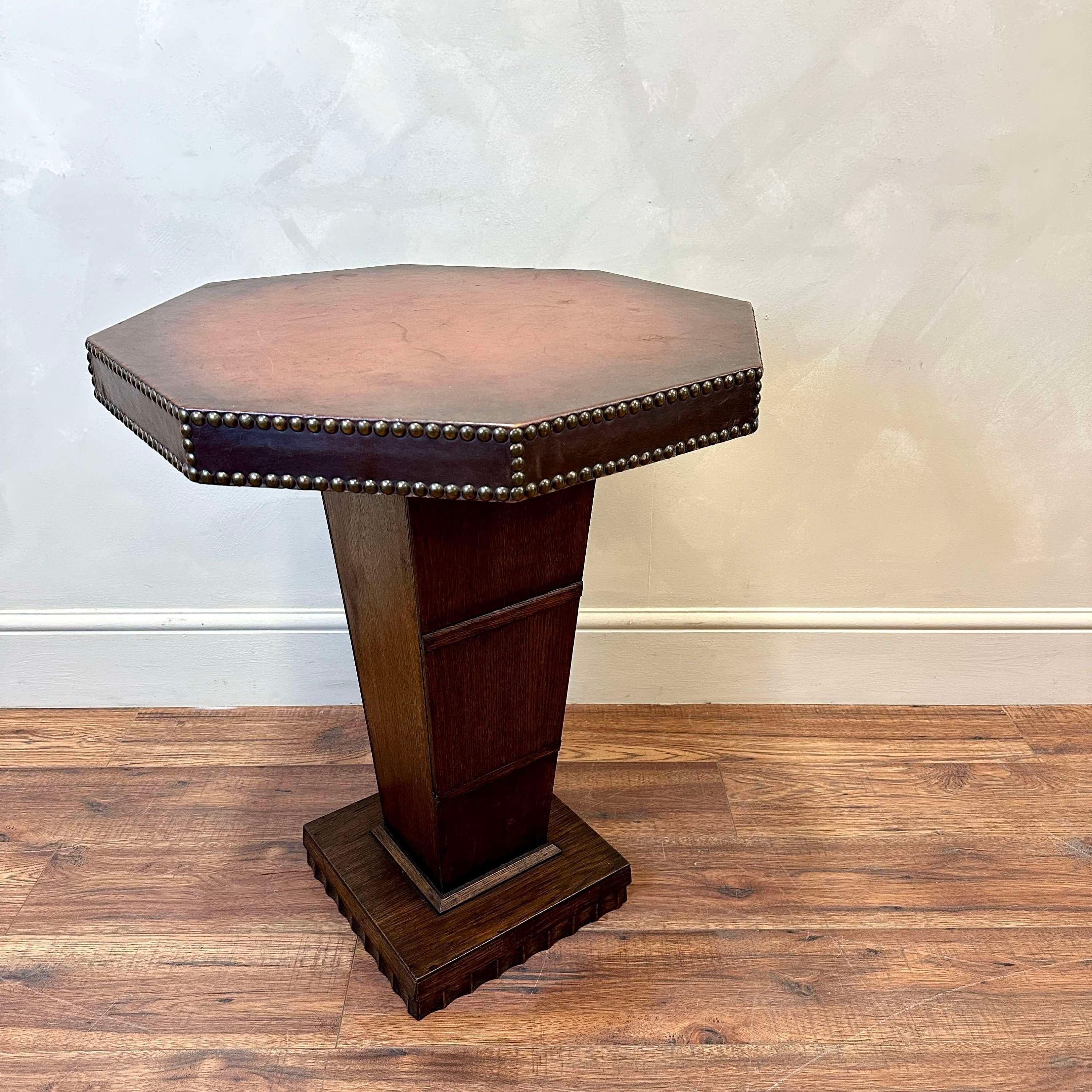 French C 1950 Leather Studded Side Table For Sale 2