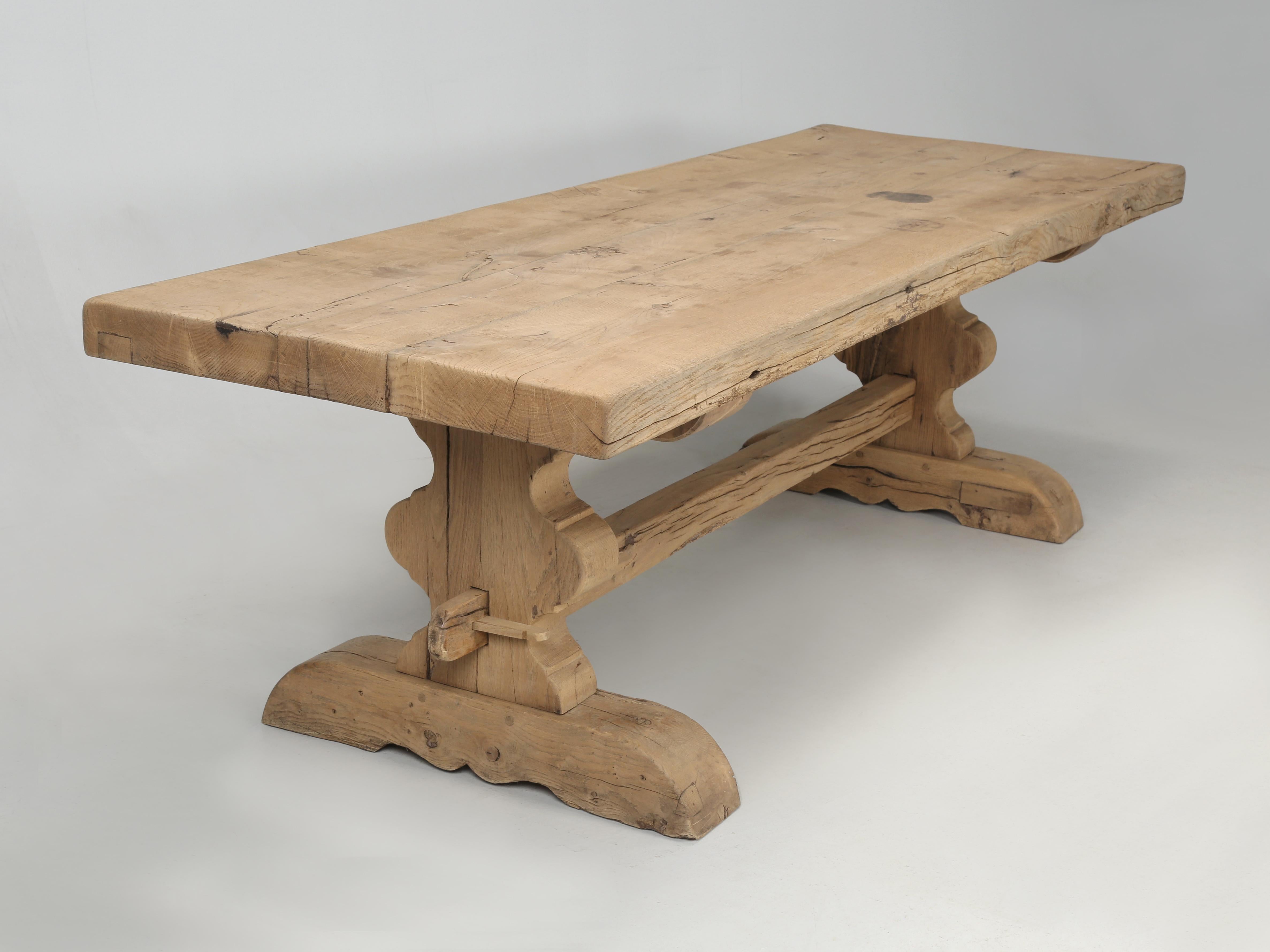 French c1700's Oak Trestle Style Dining Table, From Provence Original Patina 9