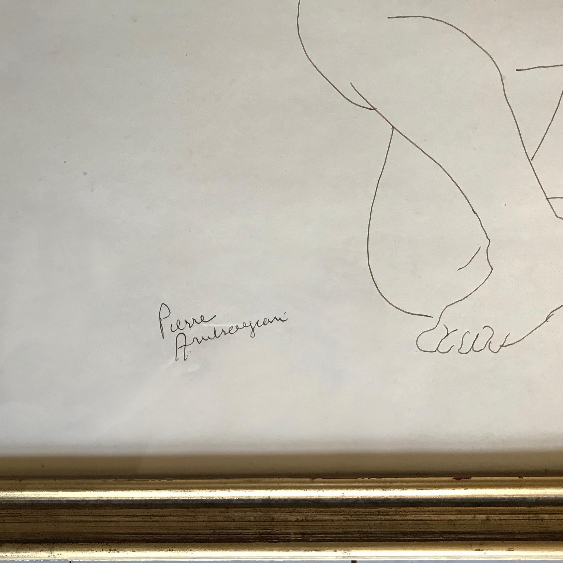 This signed nude pen and ink figure drawing confidently executed in the style of Matisse, using simple lines, boldly drawn, capturing the form of the model perfectly.