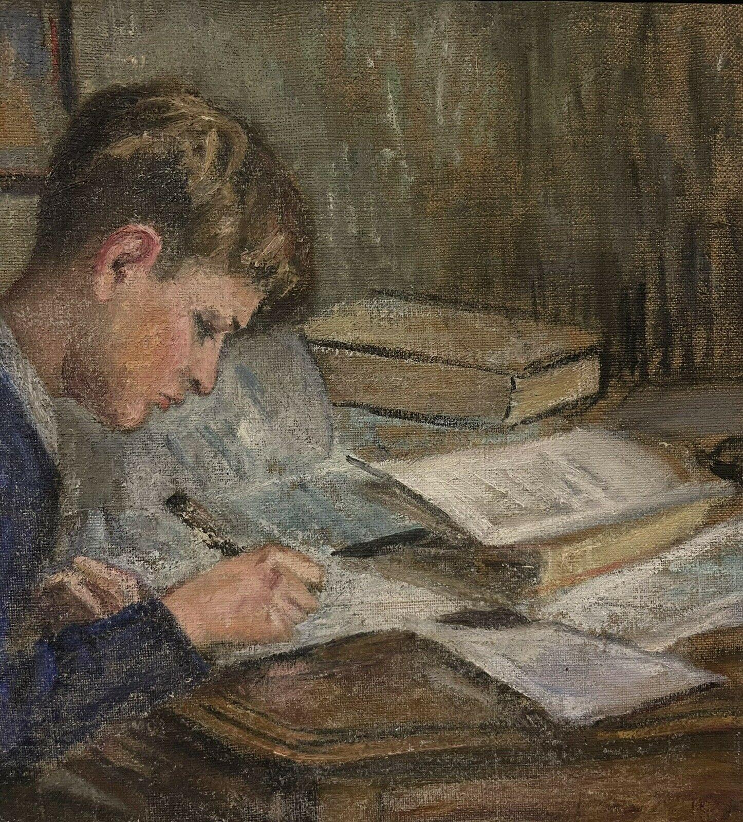Artist/ School: French School, signed and dated 1940. 

Title: The Pupil at his desk

Medium: signed oil painting on canvas, framed.

Size:

framed:  20.5 x 25.25 inches
canvas:   18 x 22 inches  

Provenance: private collection, France

Condition: