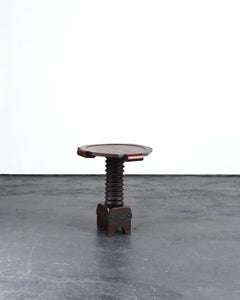 French C.1940s Charles Dudouyt Turned Oak Pedestal/Side Table