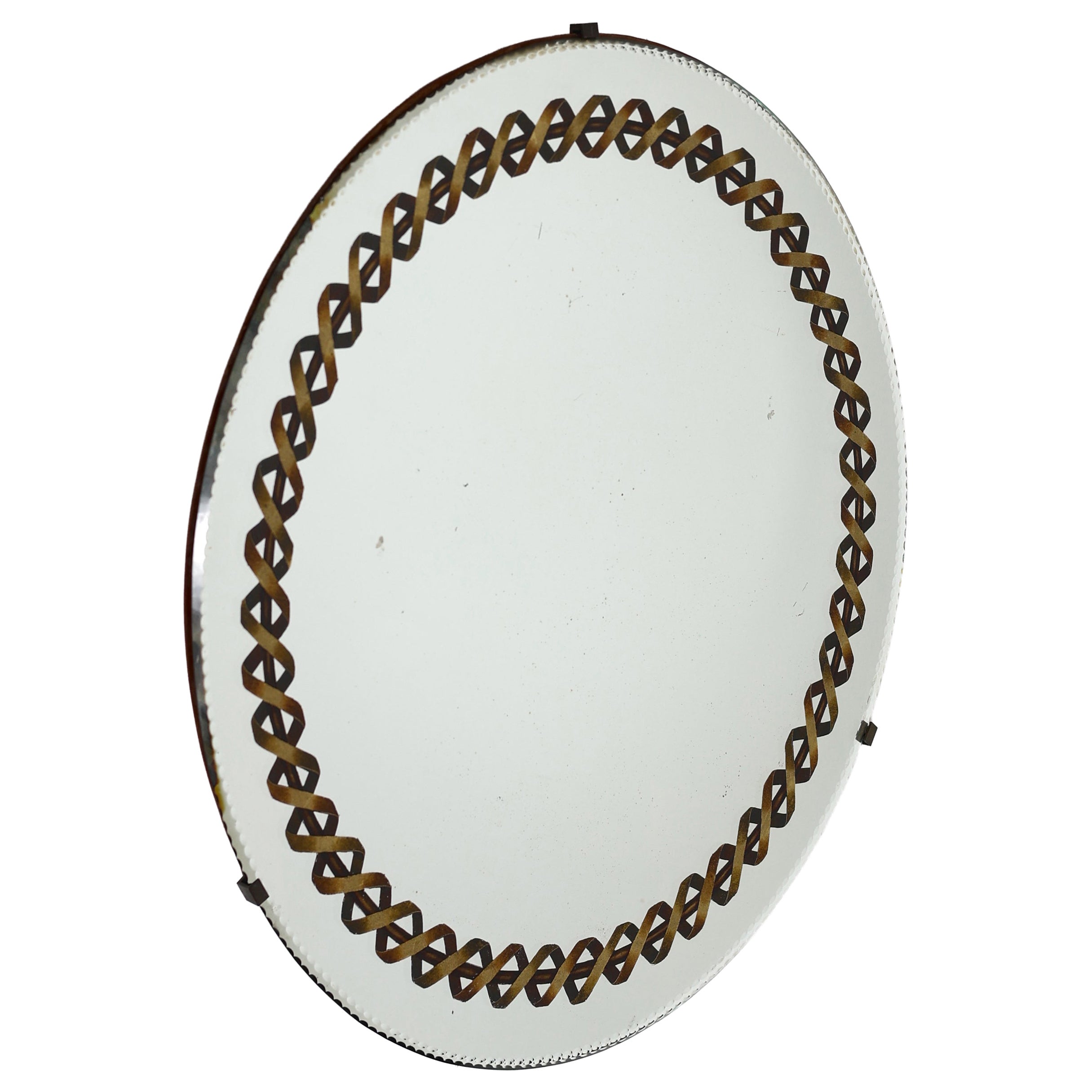 French C.1940s Circular Verre Églomisé Mirror For Sale