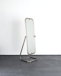 French C.1950s Modernist Nickel Plated Brass Psyche Mirror