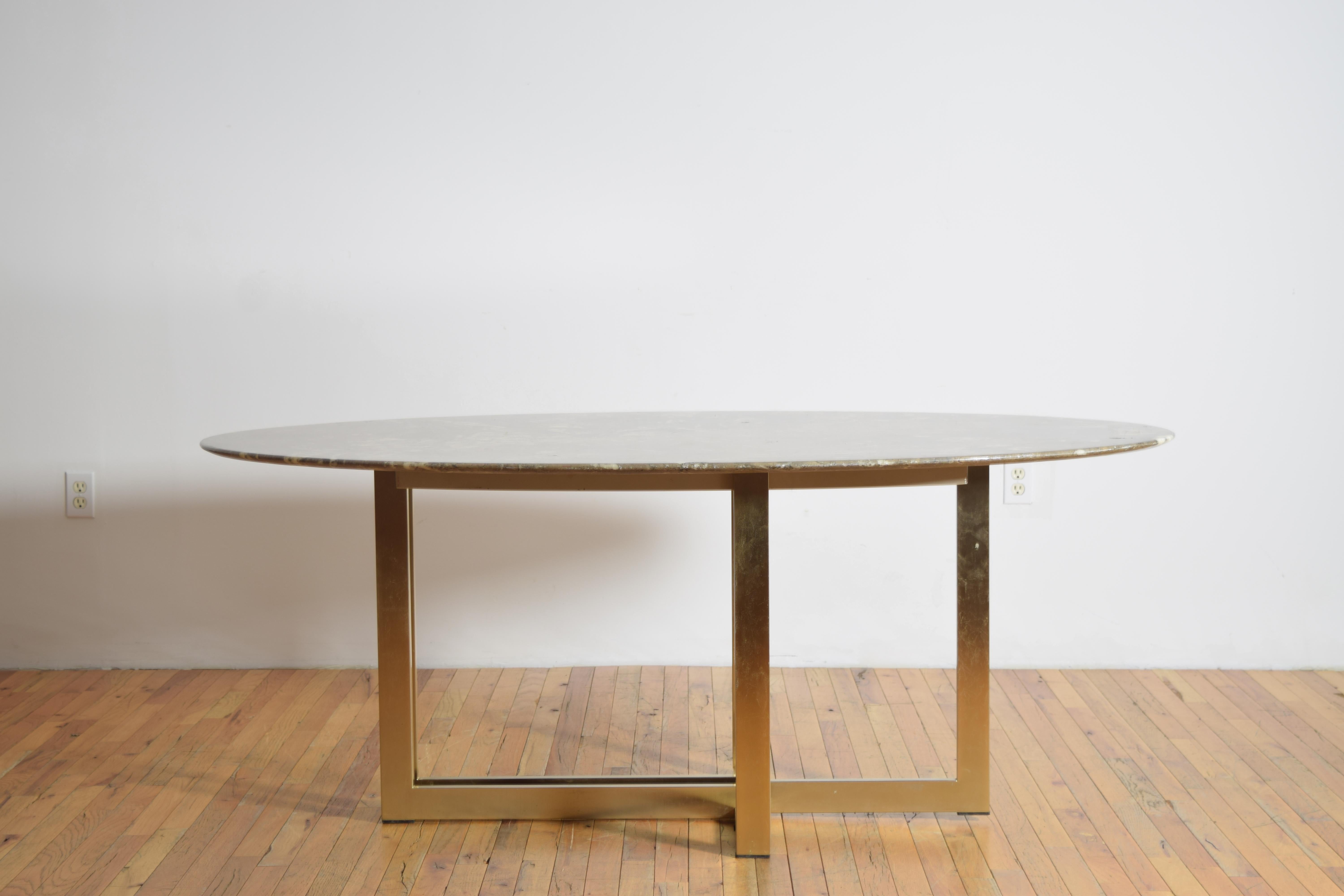 Französisch ca. 1970's Marmor & Chrom/Bronze Platte Esstisch oder Center Table (Moderne) im Angebot