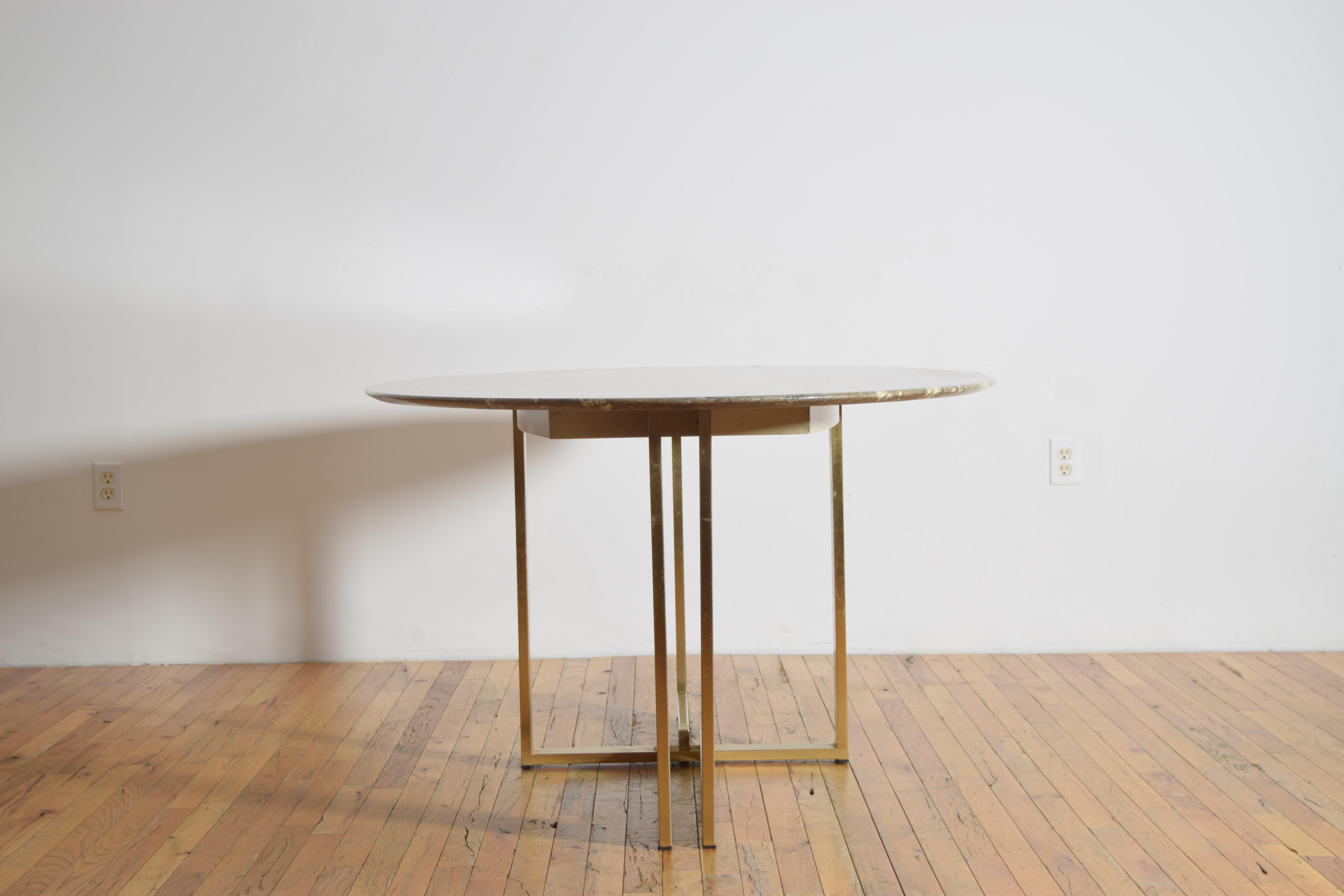 Französisch ca. 1970's Marmor & Chrom/Bronze Platte Esstisch oder Center Table (Beschichtet) im Angebot