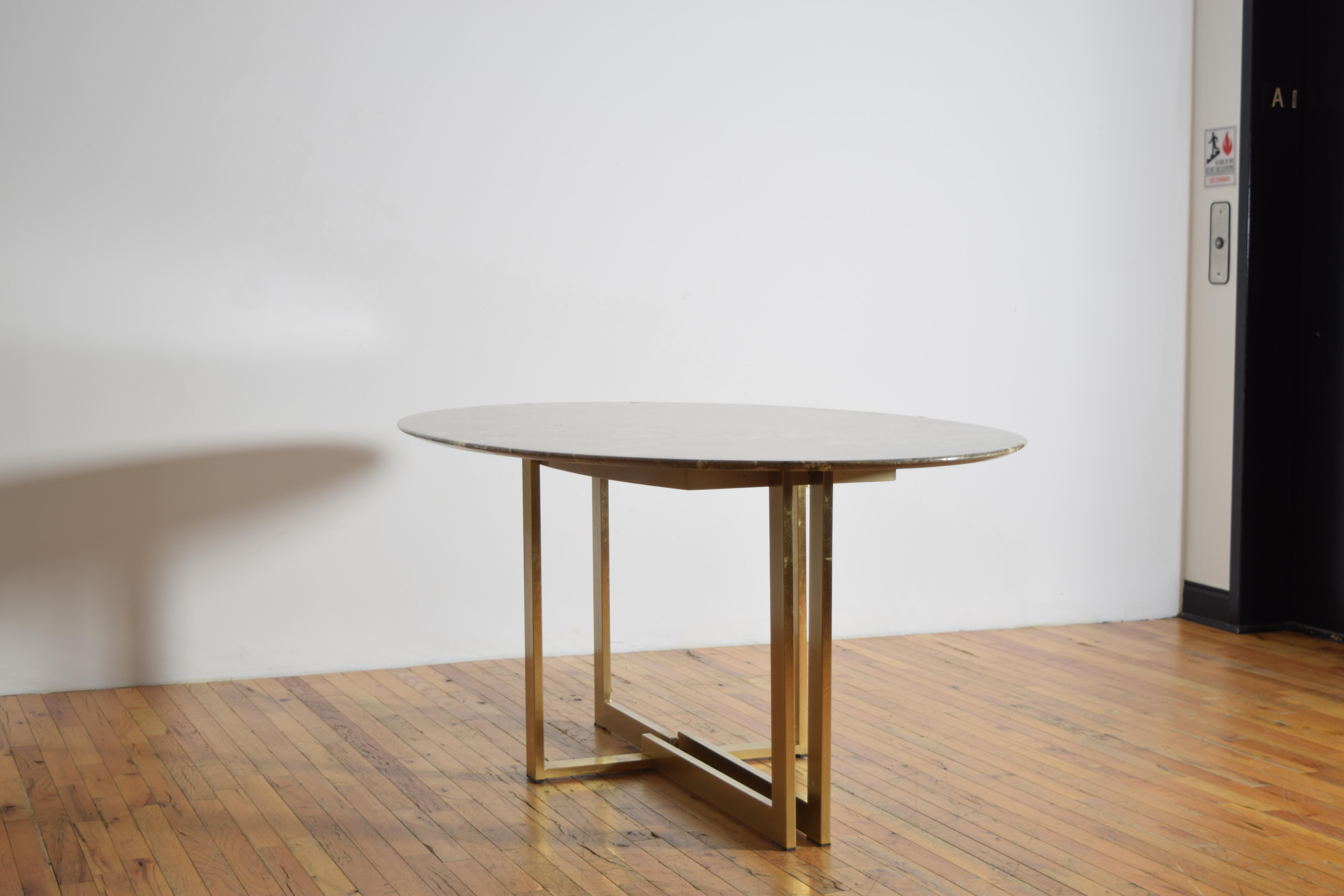 Französisch ca. 1970's Marmor & Chrom/Bronze Platte Esstisch oder Center Table im Zustand „Gut“ im Angebot in Atlanta, GA