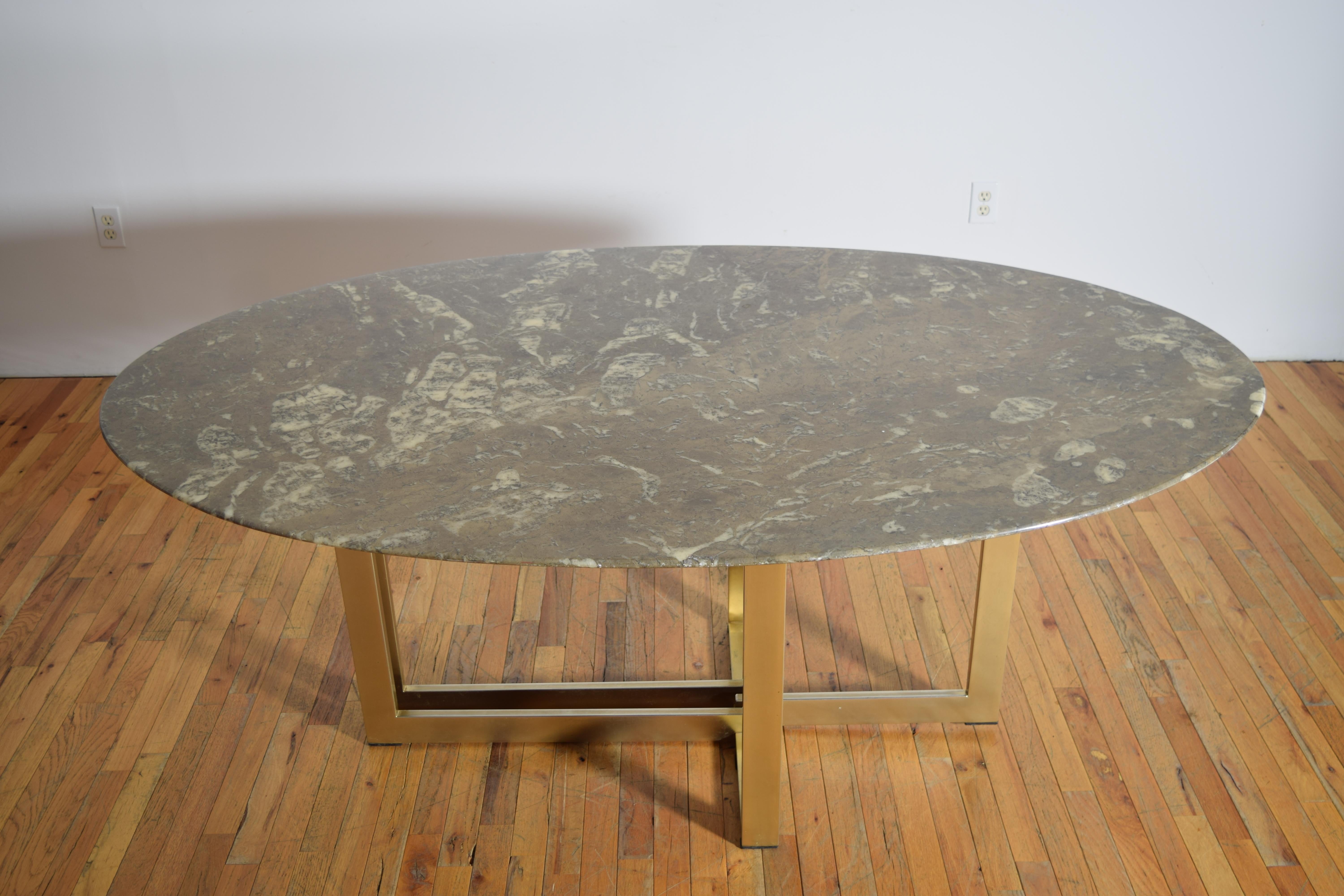 Französisch ca. 1970's Marmor & Chrom/Bronze Platte Esstisch oder Center Table (Ende des 20. Jahrhunderts) im Angebot