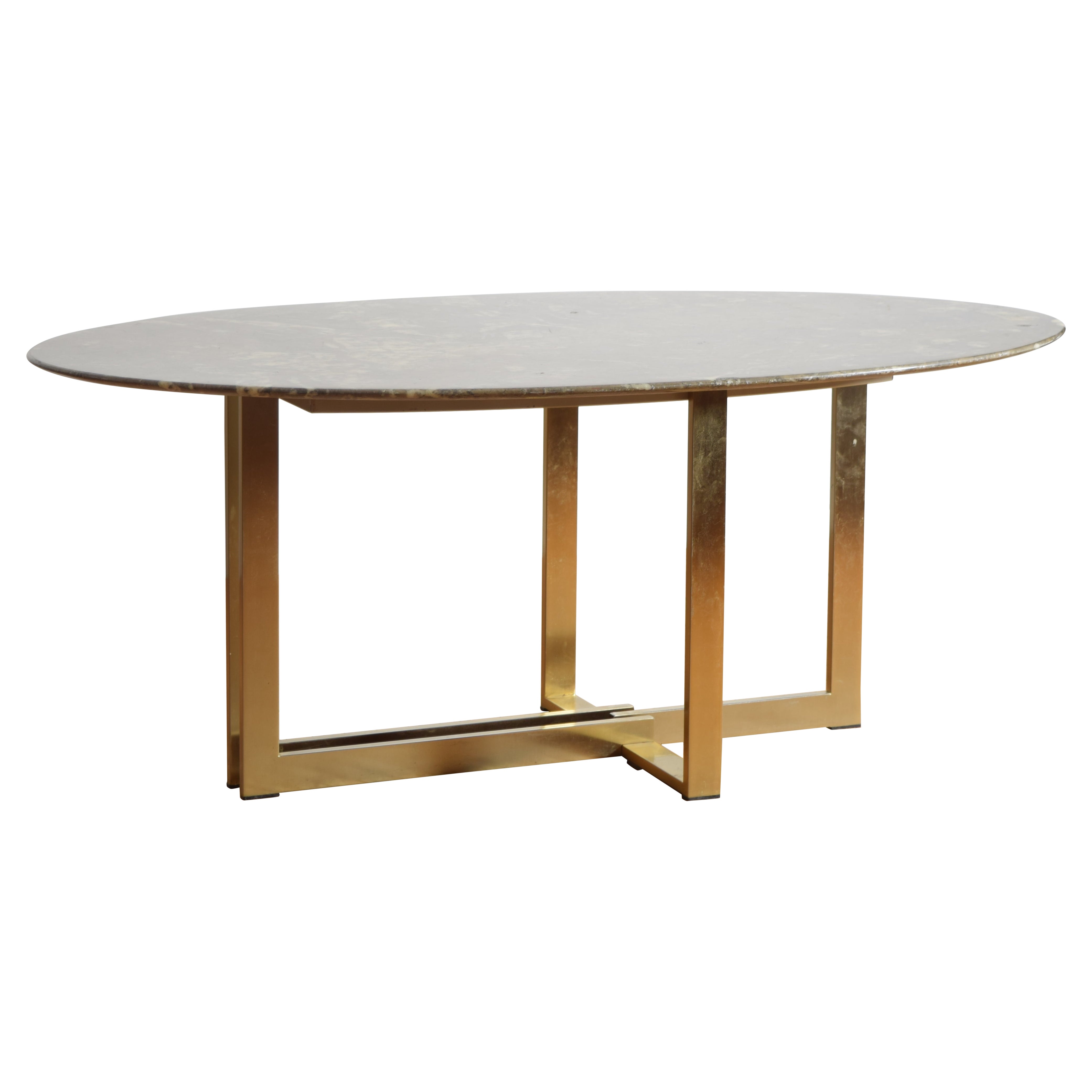 Französisch ca. 1970's Marmor & Chrom/Bronze Platte Esstisch oder Center Table im Angebot