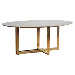 Vintage French ca. 1970's Marble & Chrome/Brass Plate Dining or Center Table
