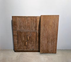 French Cabinet Bar Cerused Oak , style Jacques Adnet