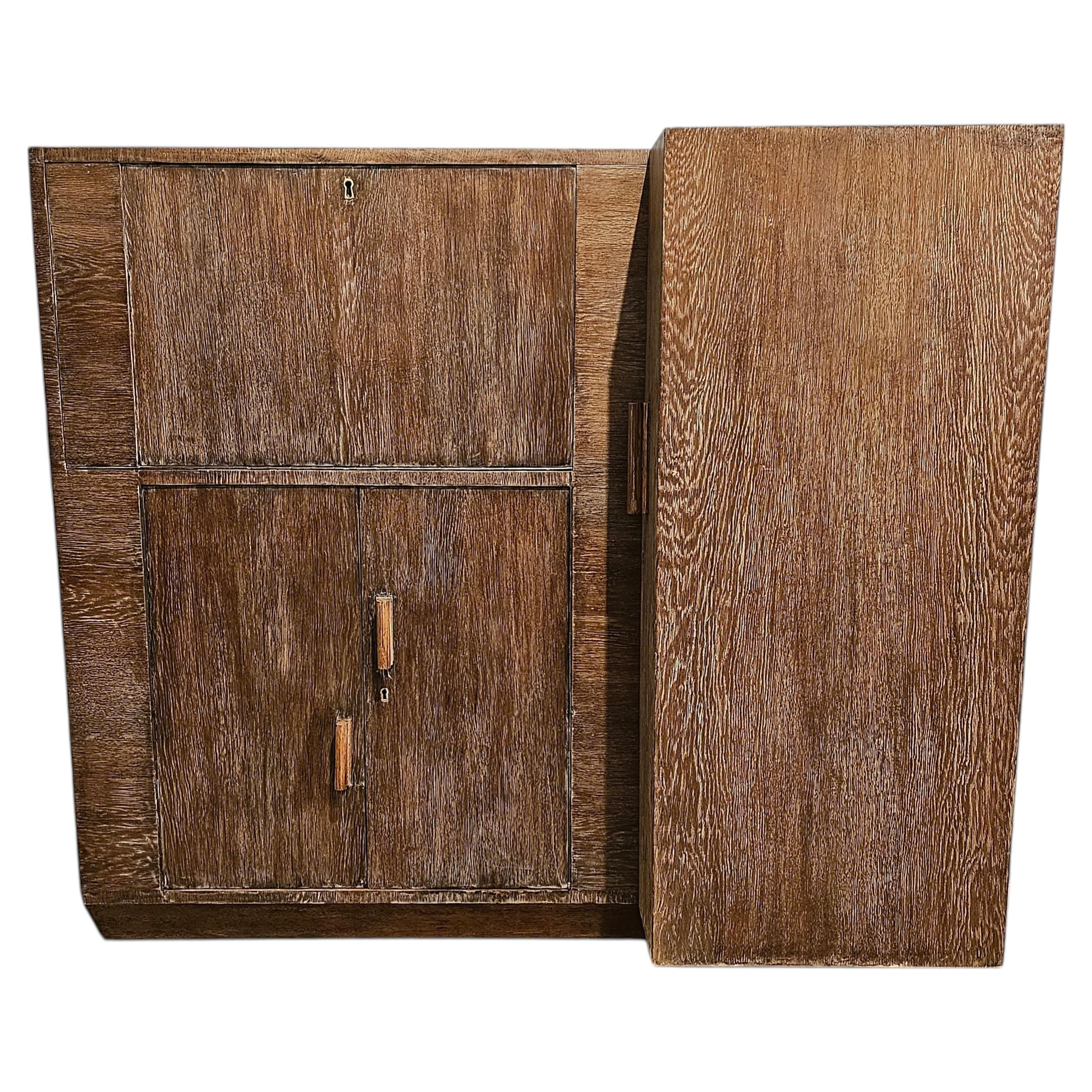 Cabinet Bar francese in Oak Oak, stile Jacques Adnet