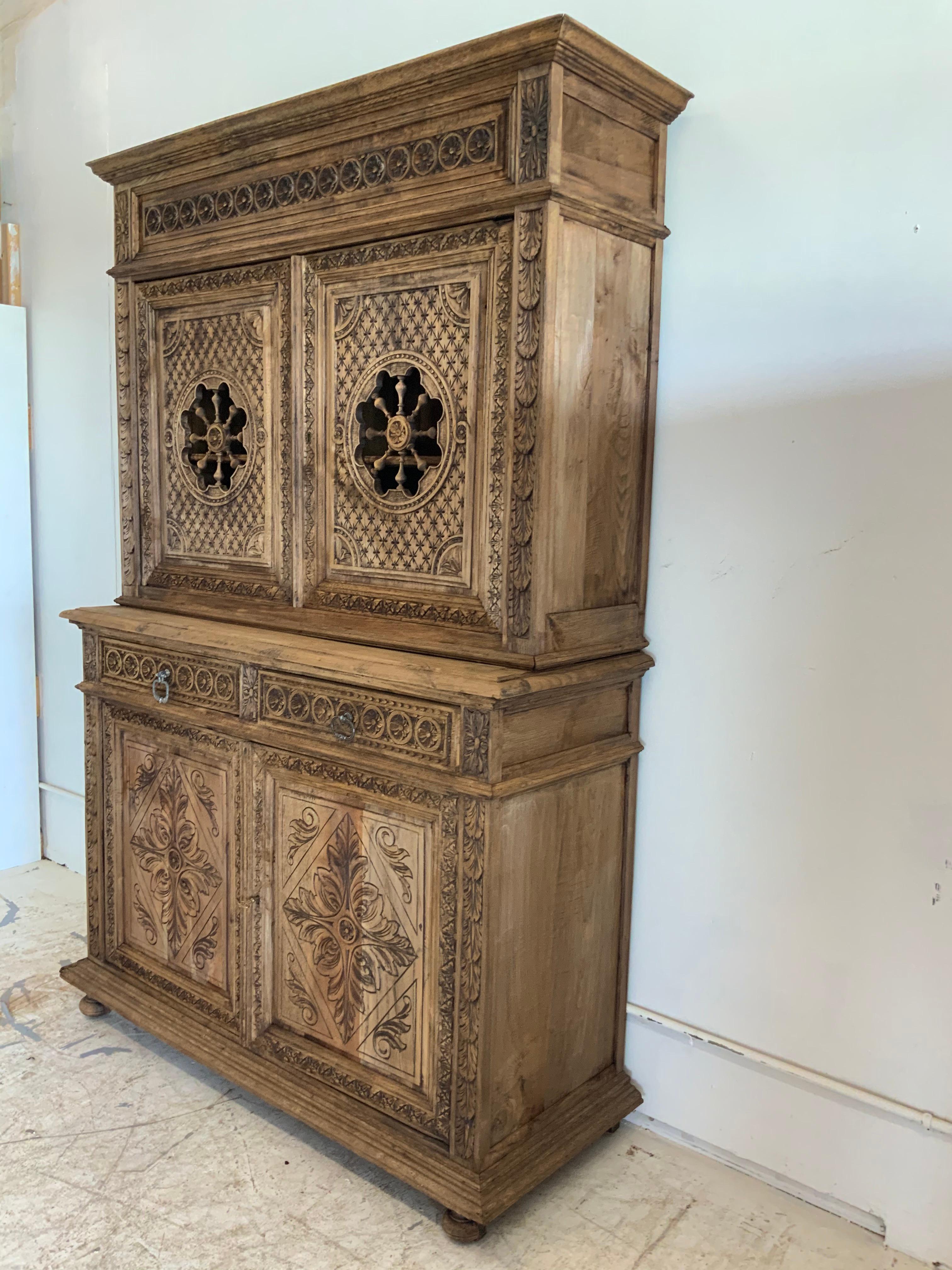 Other French Cabinet Deux-Corps Normandy Henry II Style Bleached in Walnut