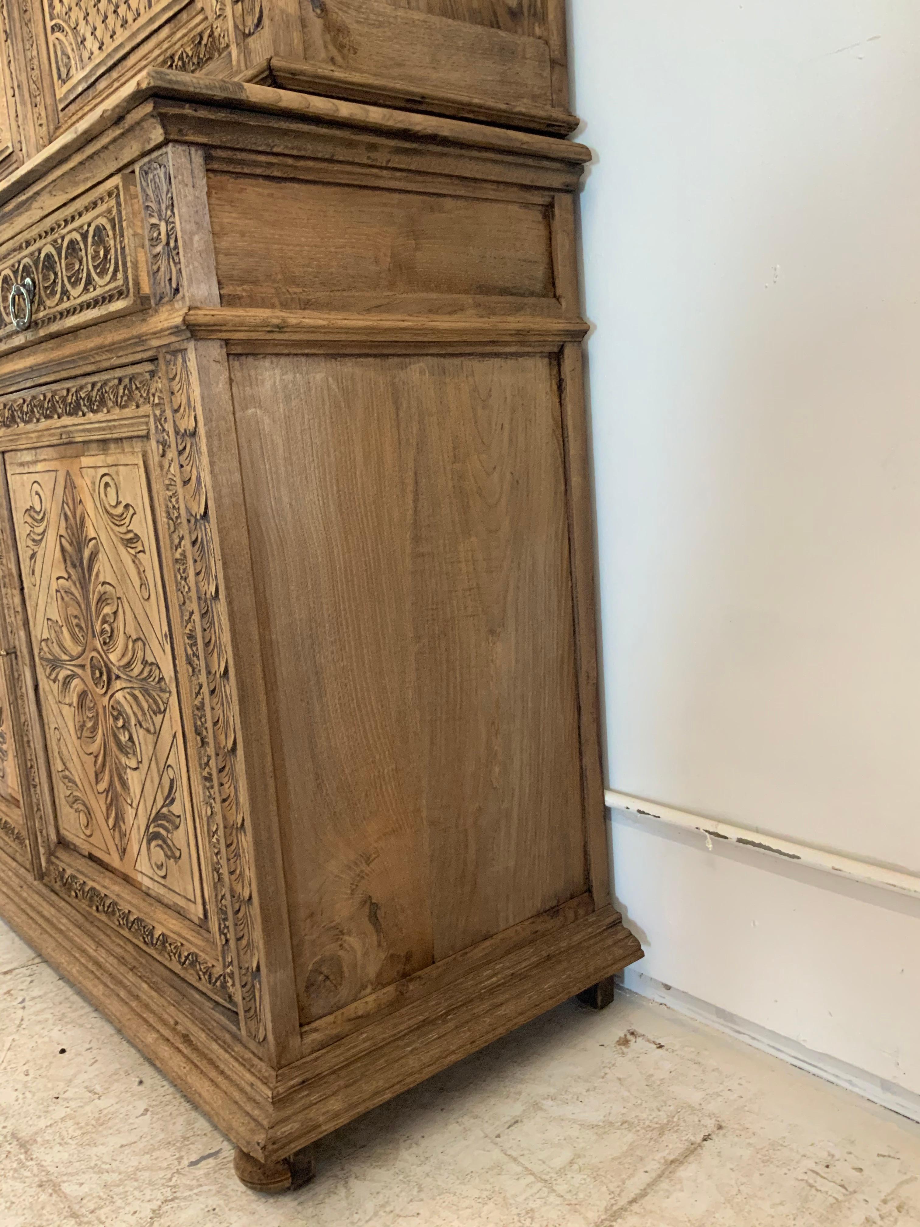 19th Century French Cabinet Deux-Corps Normandy Henry II Style Bleached in Walnut