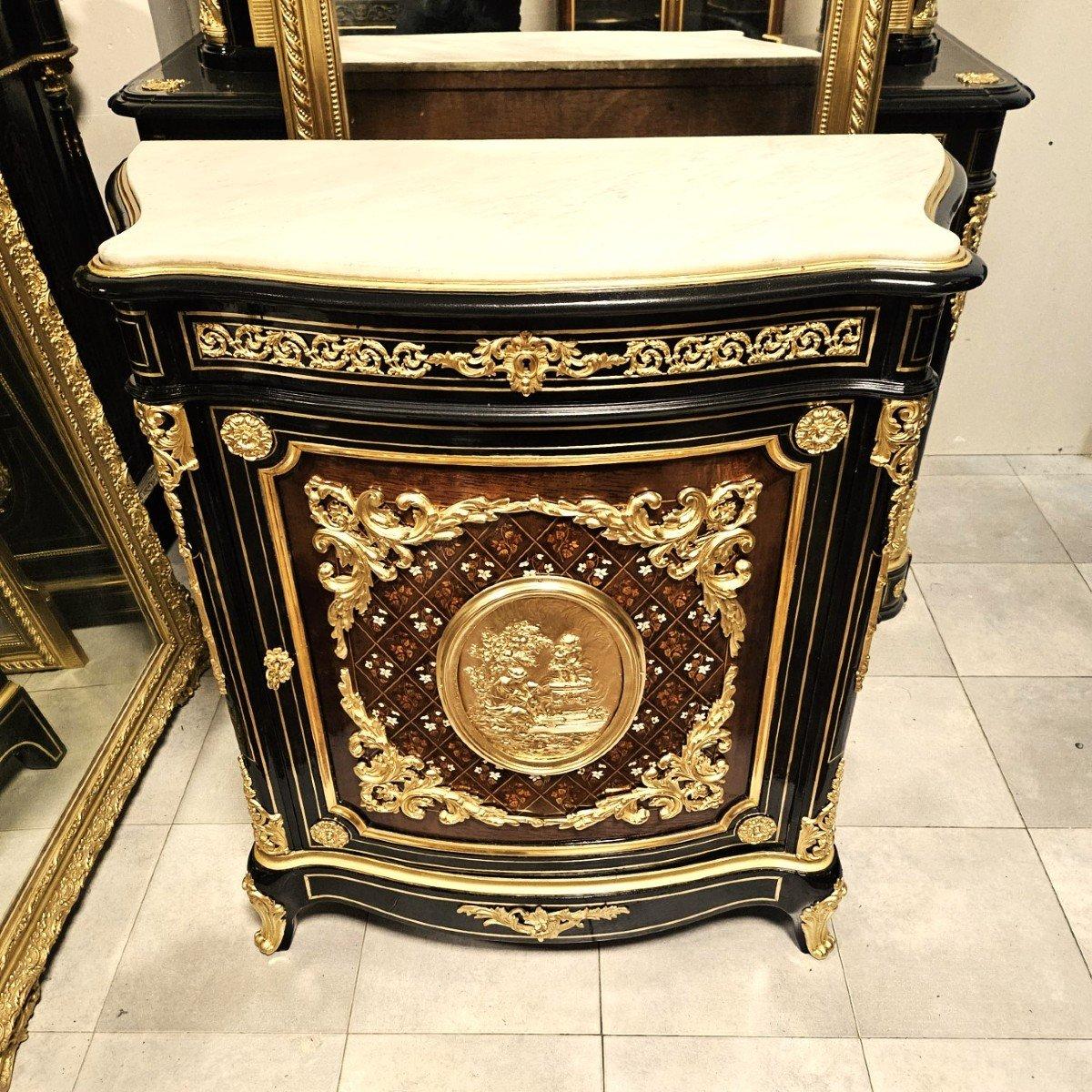 French Cabinet Napoleon III and Boulle Brass Gilt Bronze 19th Century 4