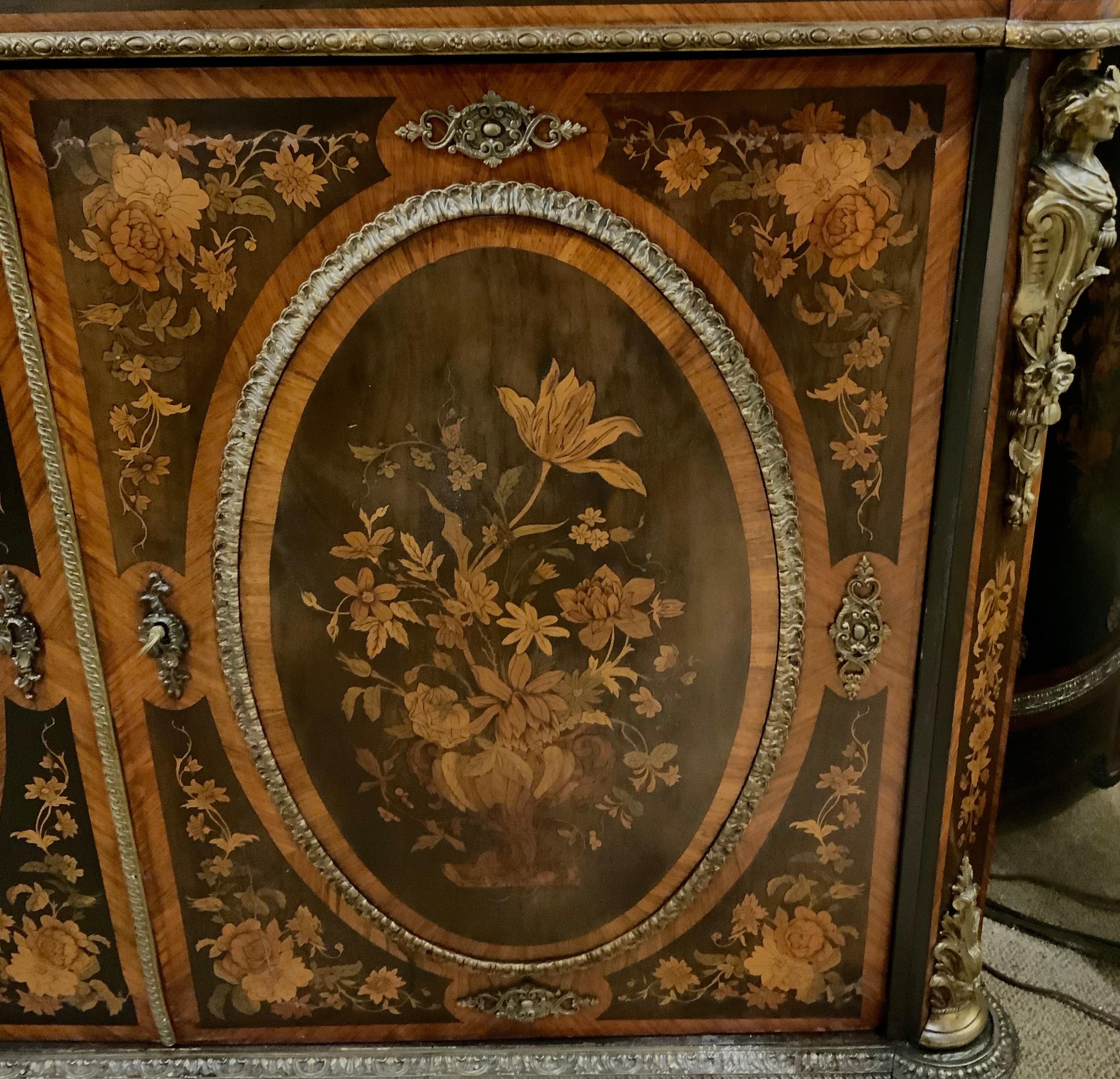French Cabinet with White Marble Too and Marquetry  2