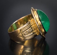 French Cabochon Cut Emerald Diamond Ruby Gold Ring, 1950s