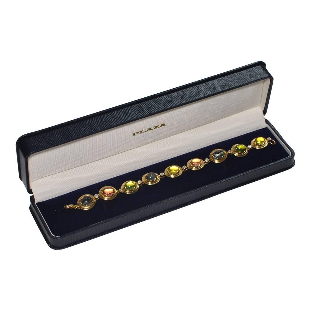 French Cabochon Tourmaline Diamond 18 Carat Gold Bracelet Circa 1970  For Sale 1