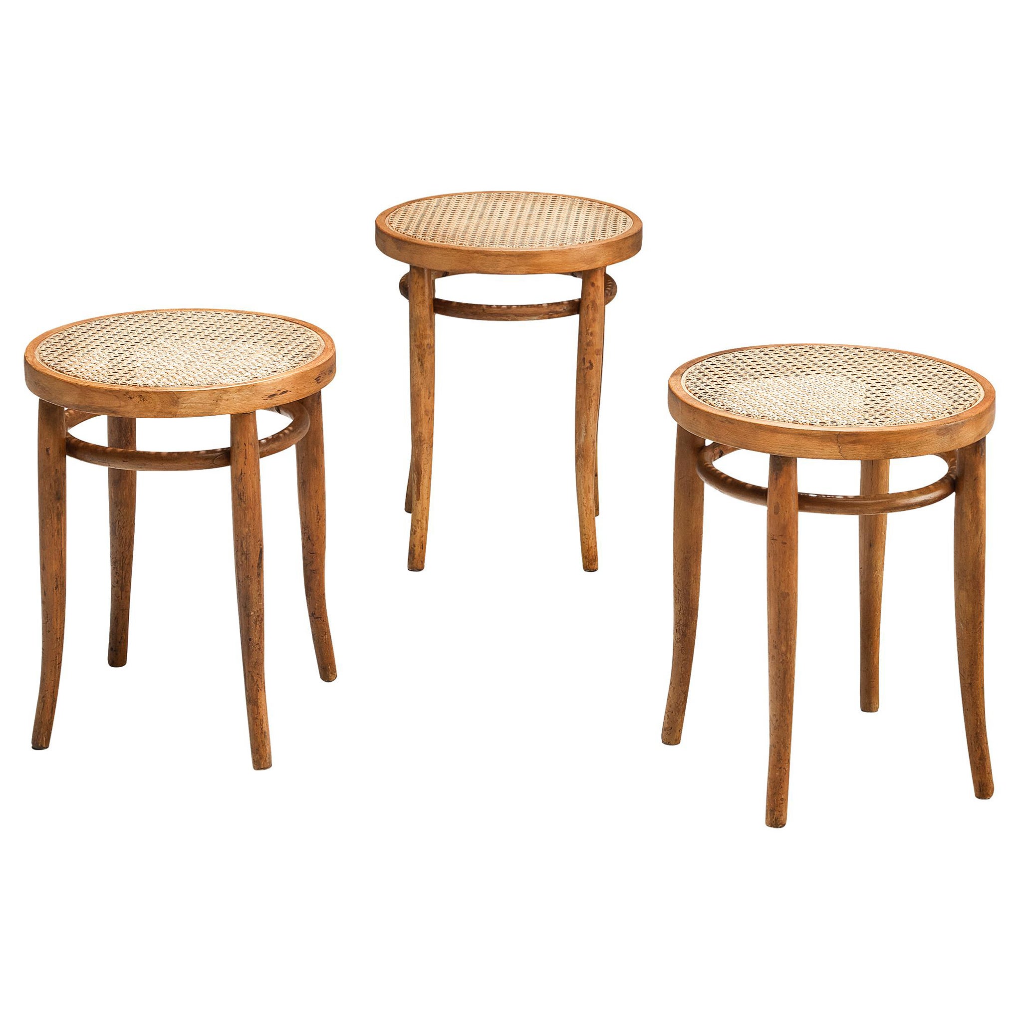 French Cafe Stools in Cane and Wood