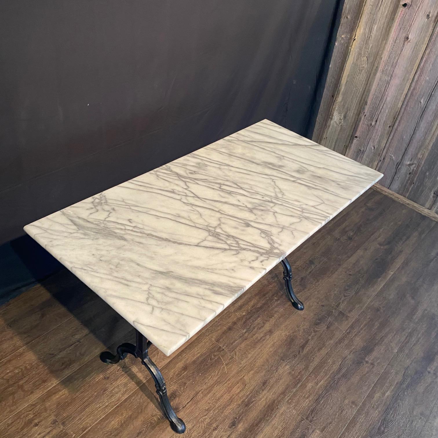 20th Century French Cafe Table or Bistro Table with Cast Iron Base and Carrera Marble Top For Sale