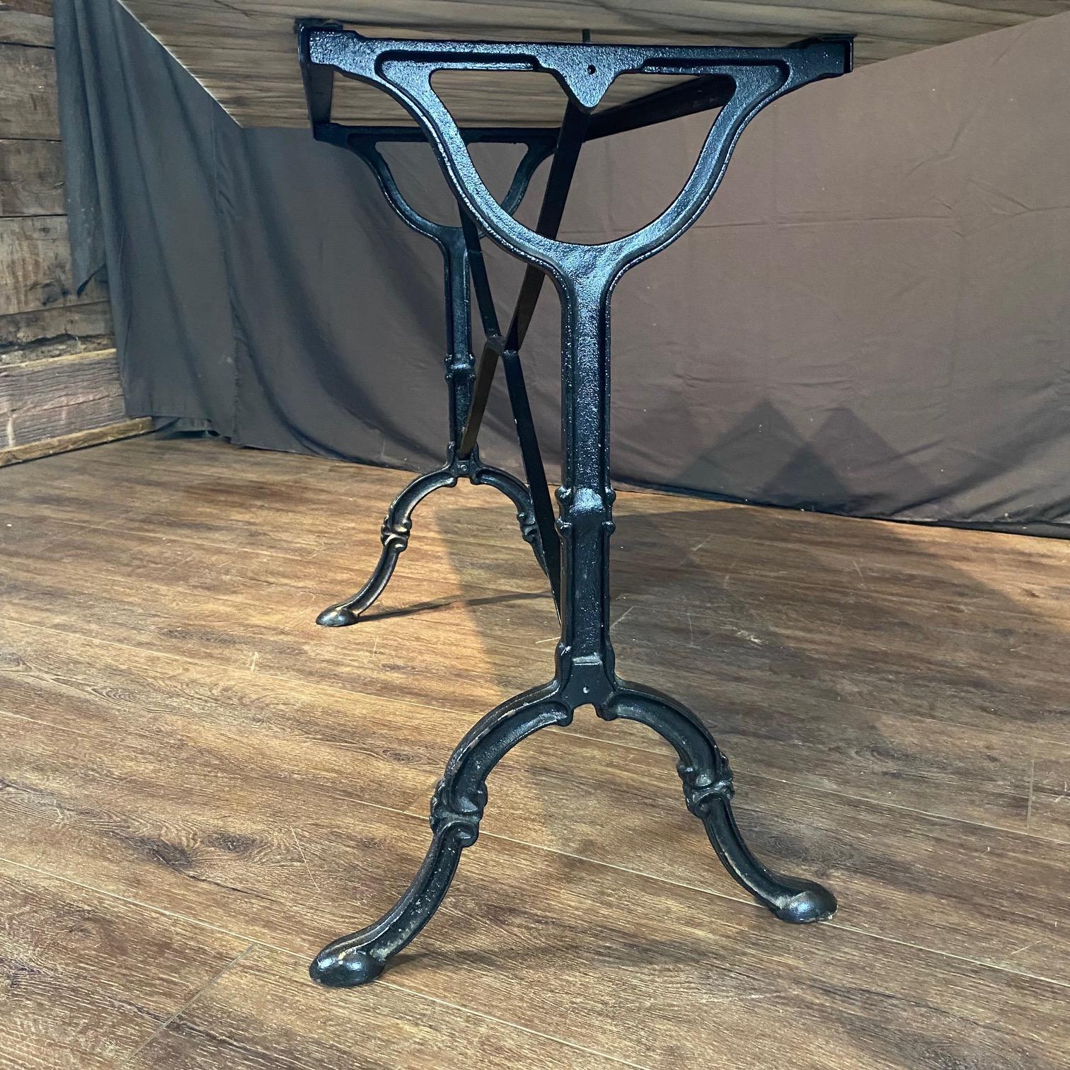 French Cafe Table or Bistro Table with Cast Iron Base and Carrera Marble Top For Sale 1