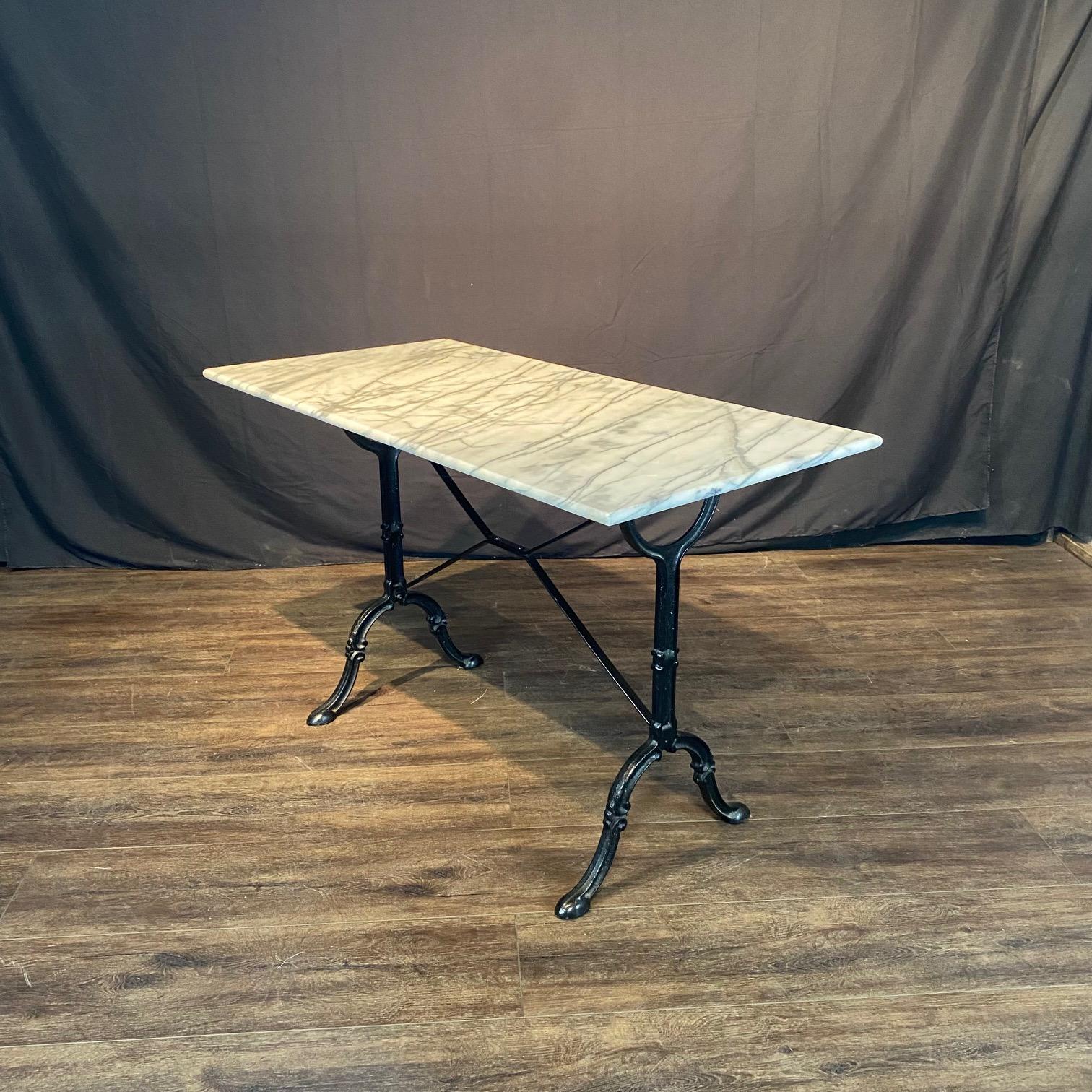 French Cafe Table or Bistro Table with Cast Iron Base and Carrera Marble Top For Sale 3