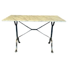 French Cafe Table or Bistro Table with Cast Iron Base and Carrera Marble Top