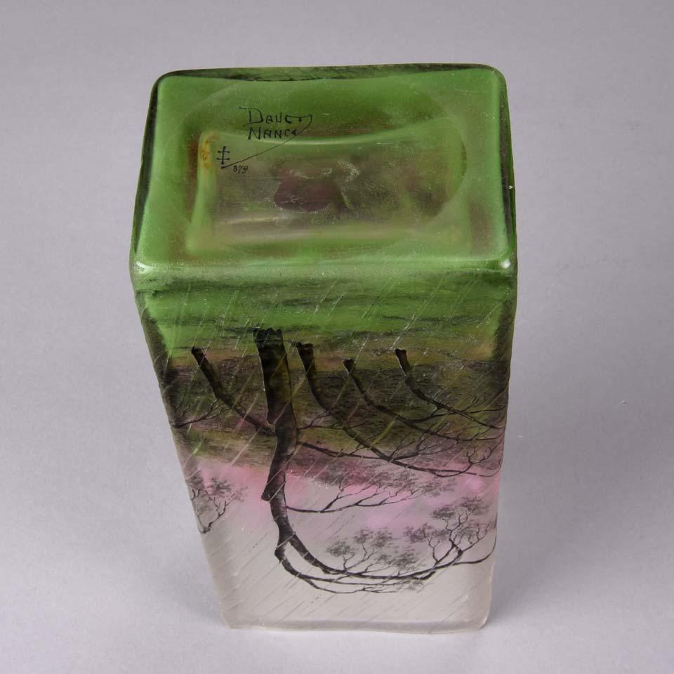 French Cameo Etched & Enameled Glass Vase 'Paysage de Pluie' by Daum Freres 4