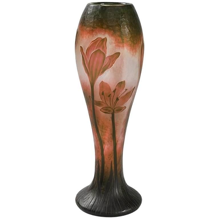 French Cameo Glass Vase by Daum For Sale