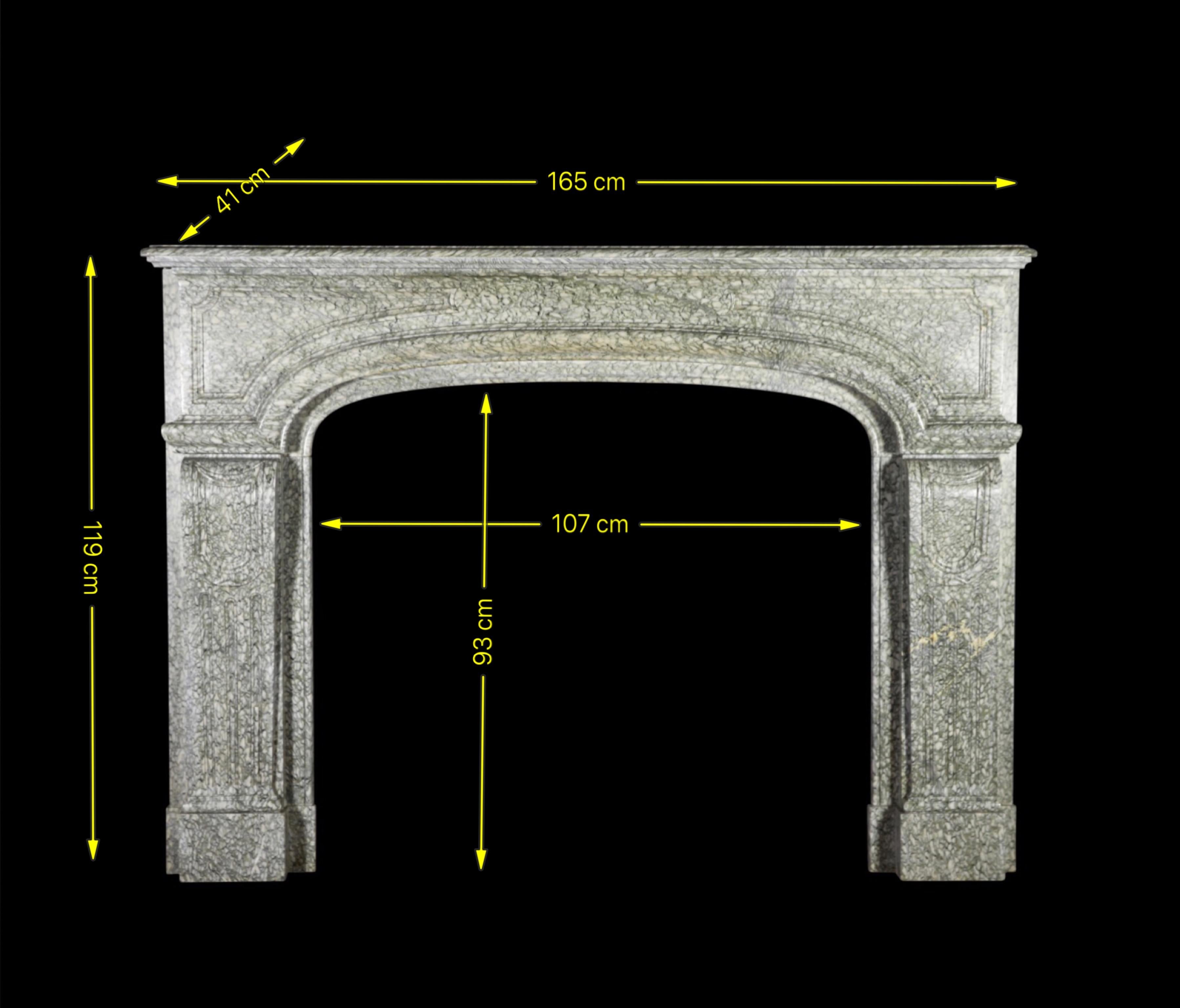 Hand-Carved French Campan Vert Marble Vintage Fireplace Surround For Sale