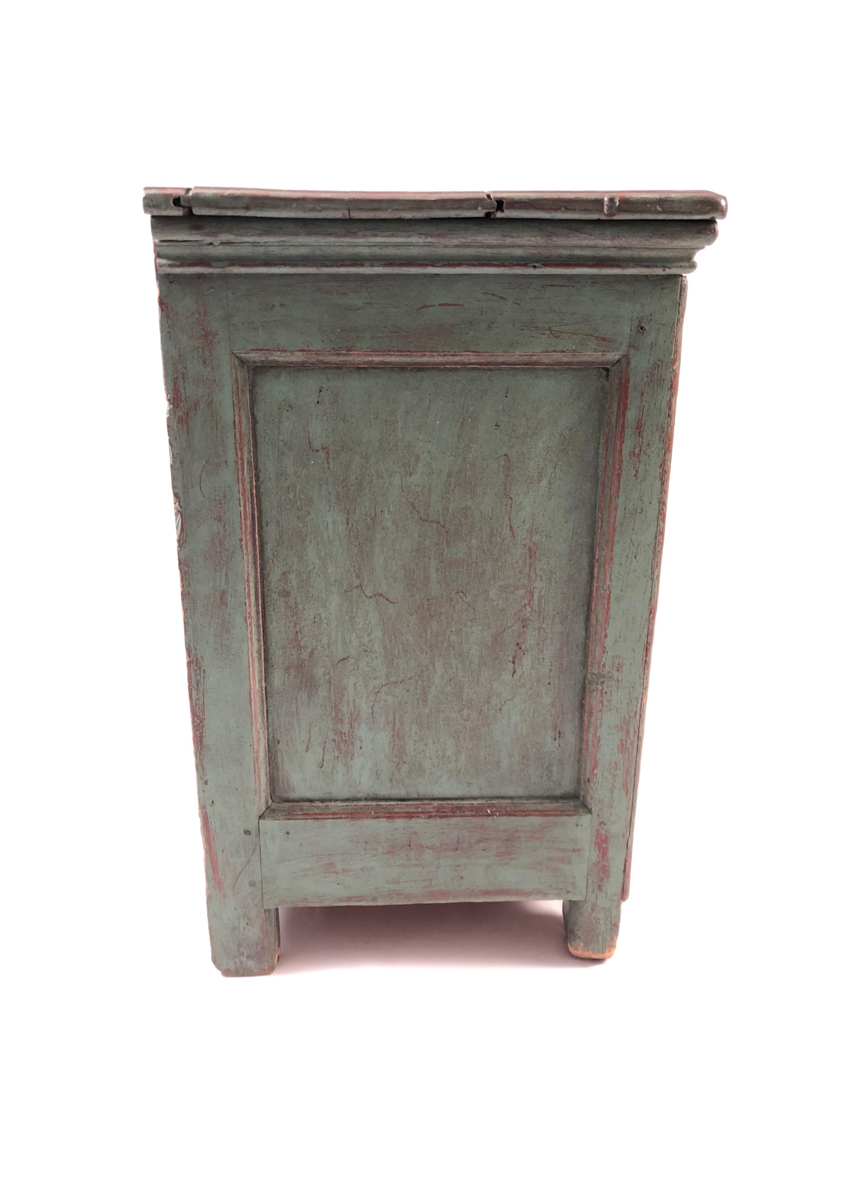 Hand-Carved French Canadian Green Painted Country Side Cabinet