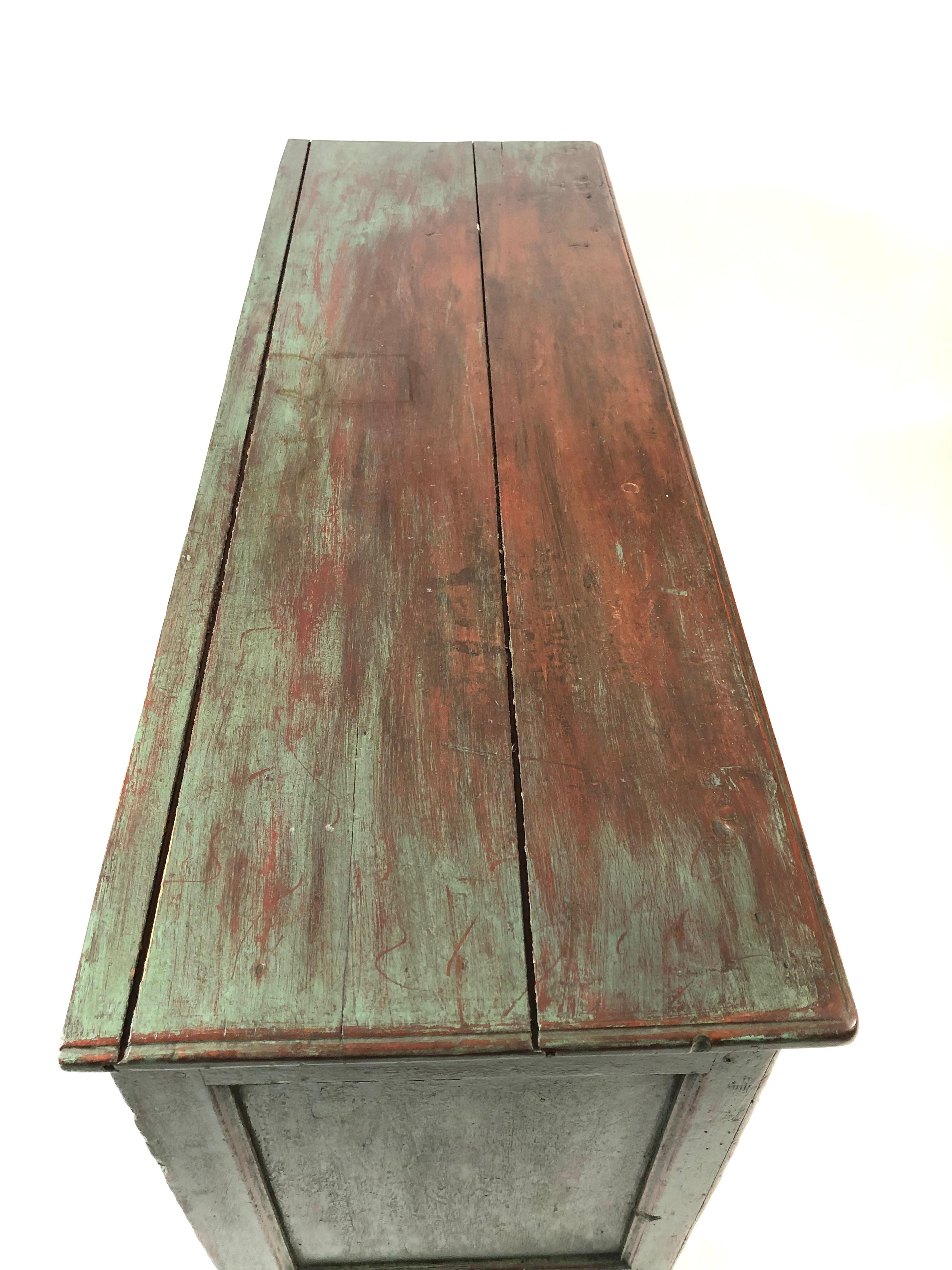 French Canadian Green Painted Country Side Cabinet In Good Condition In Essex, MA