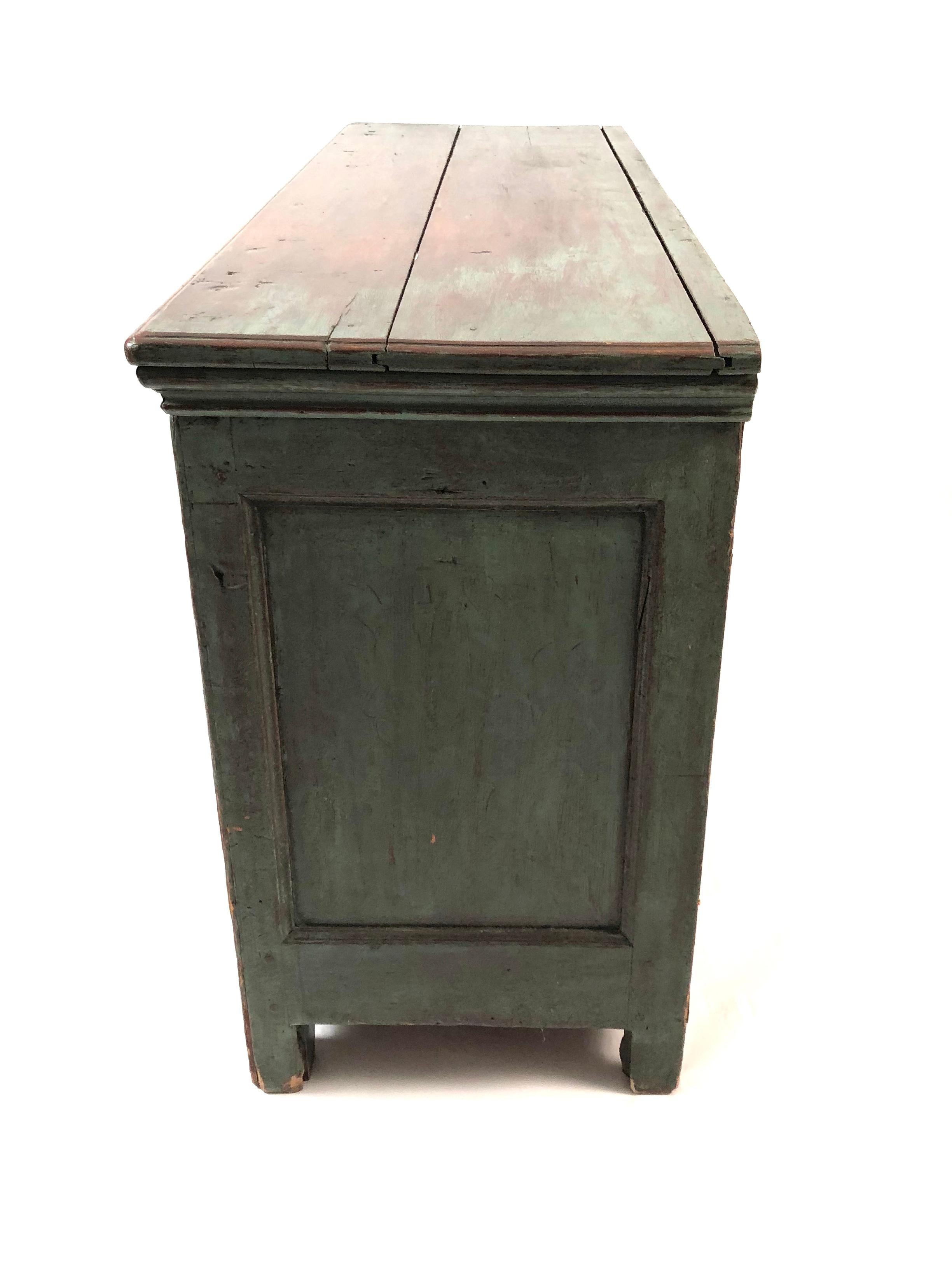19th Century French Canadian Green Painted Country Side Cabinet