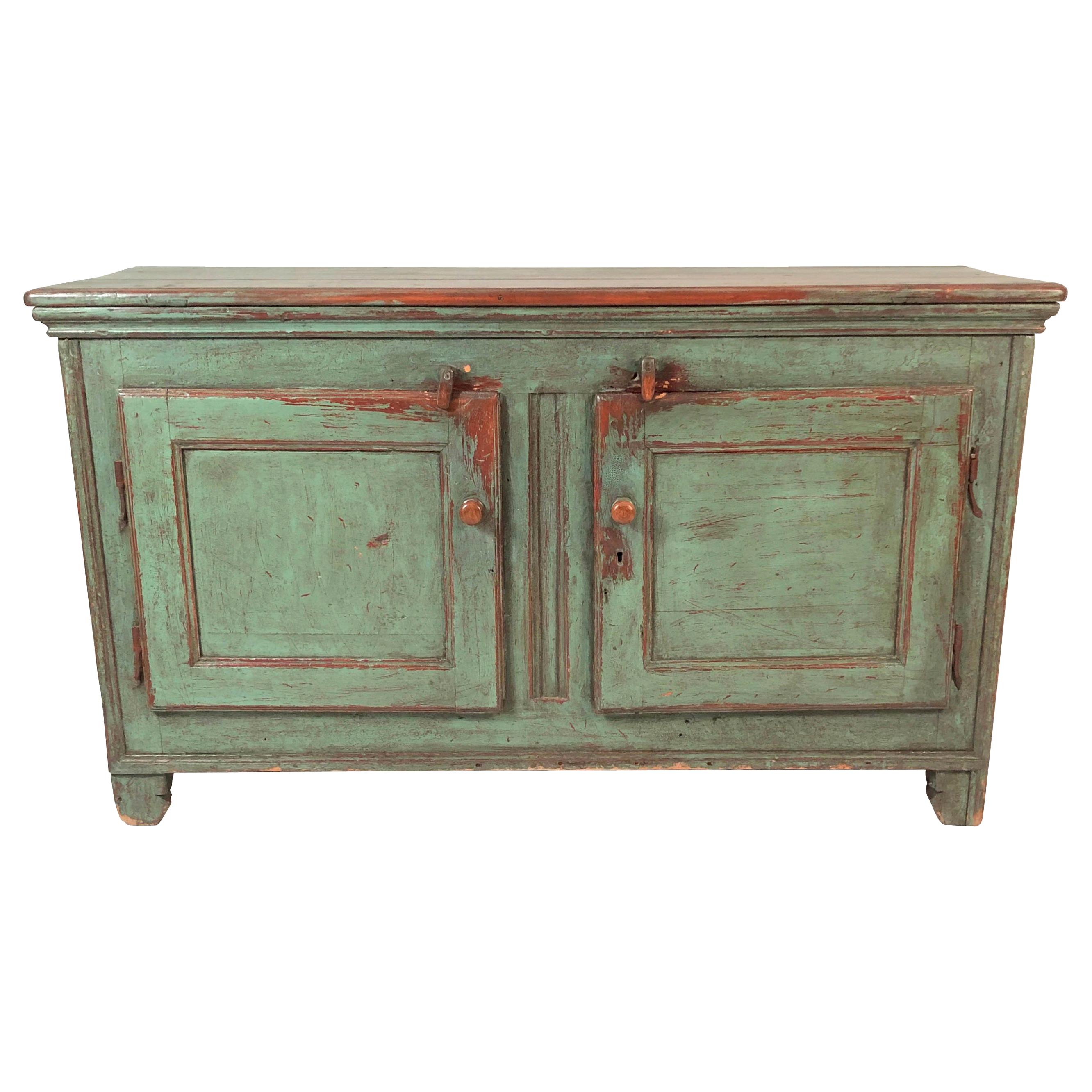 French Canadian Green Painted Country Side Cabinet