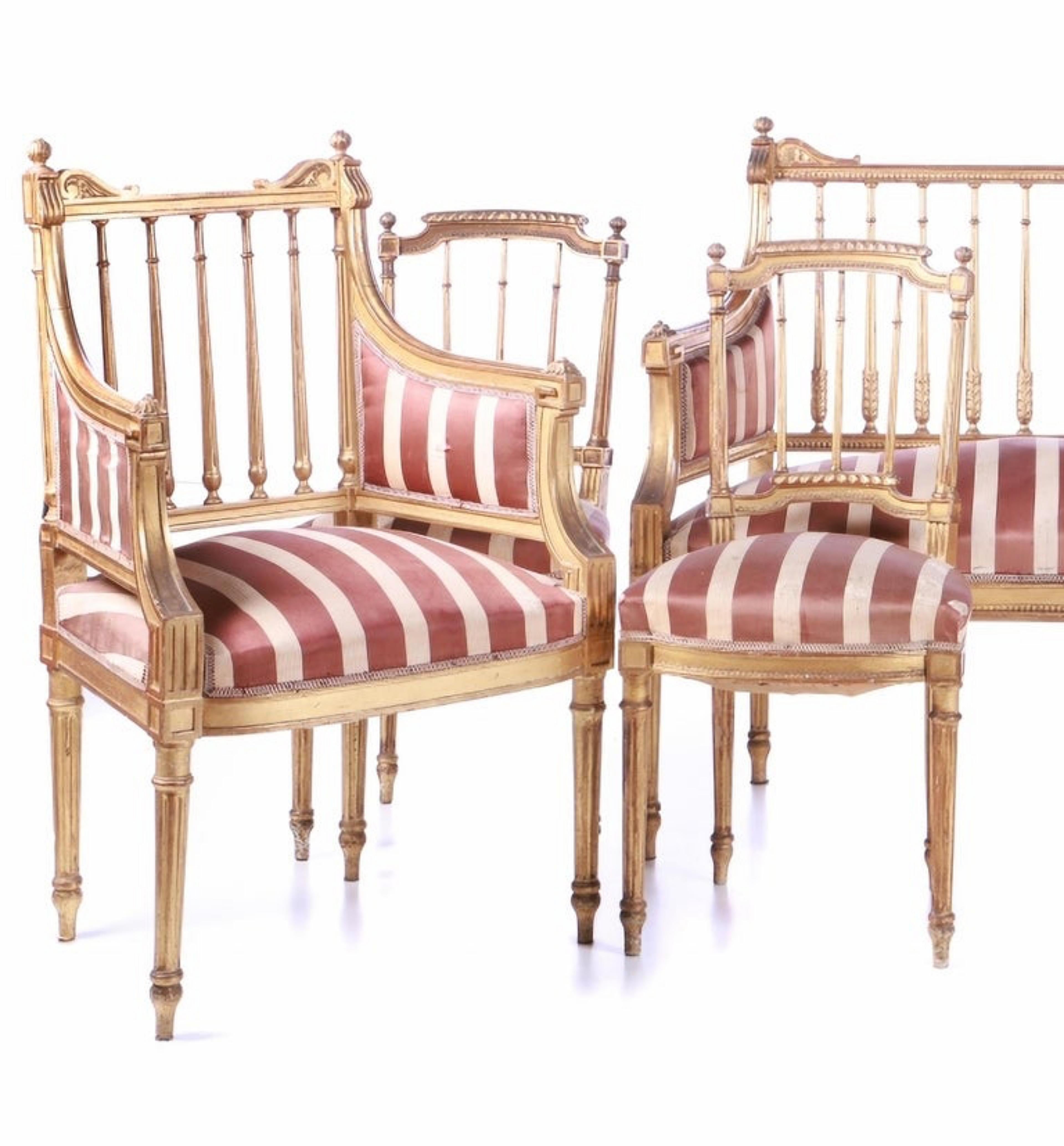 Baroque French Canape Set, 4 Chairs and 2 Armchairs Late 19th Century Early 20th Century For Sale