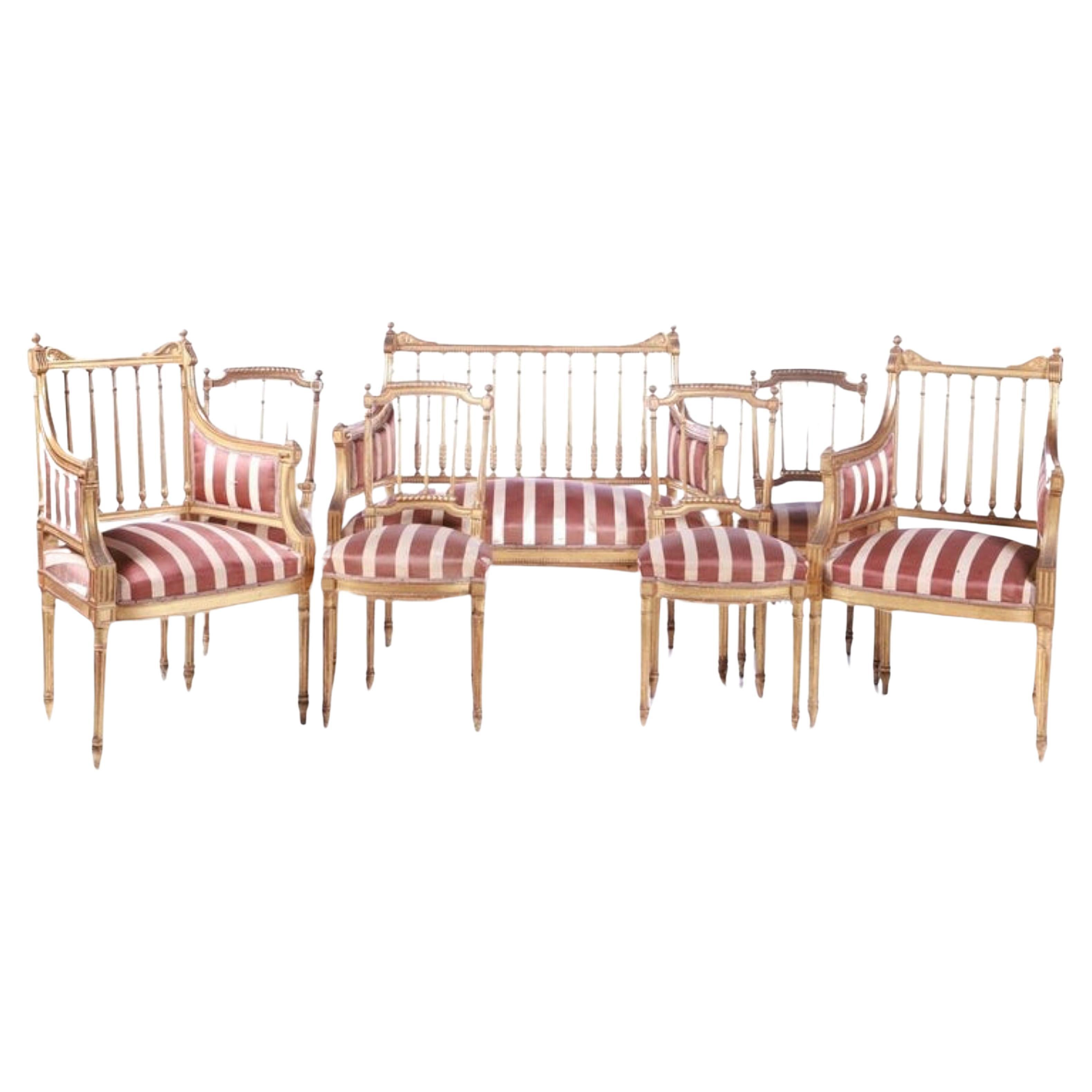 Französisches Canape-Set, 4 Stühle und 2 Sessel, spätes 19. Jahrhundert, frühes 20. Jahrhundert