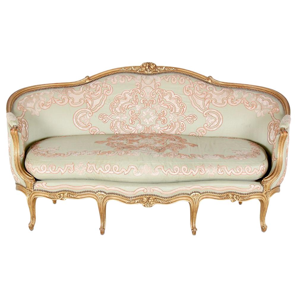 Französisches Canapé-Sofa mit geschnitztem:: vergoldetem Rahmen
