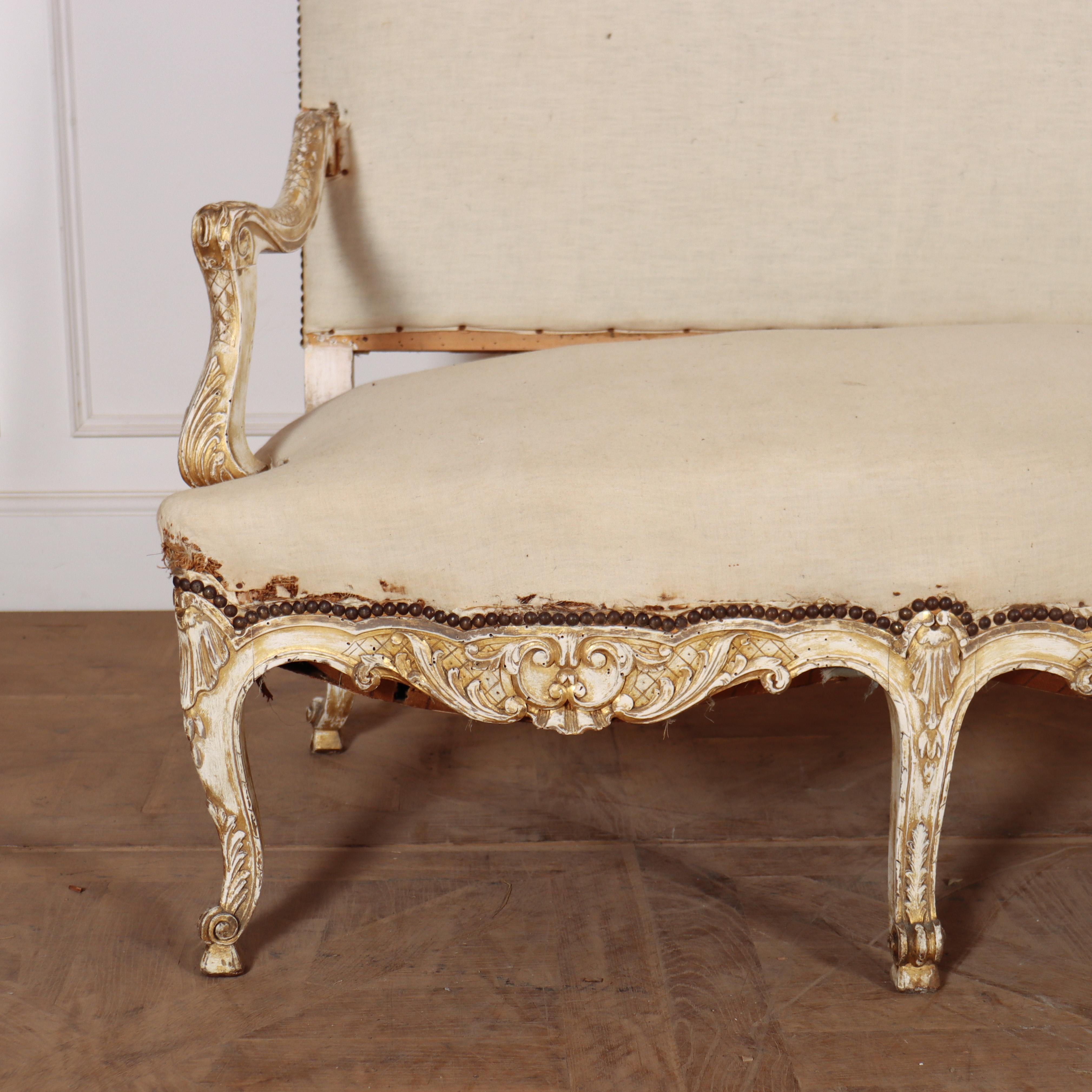 Late 19th C French canape sofa with serpentine seat. 1890.

Seat height is 20 inches.
Seat depth is 25 inches.

Reference: 8015

Dimensions
73 inches (185 cms) Wide
33 inches (84 cms) Deep
45 inches (114 cms) High