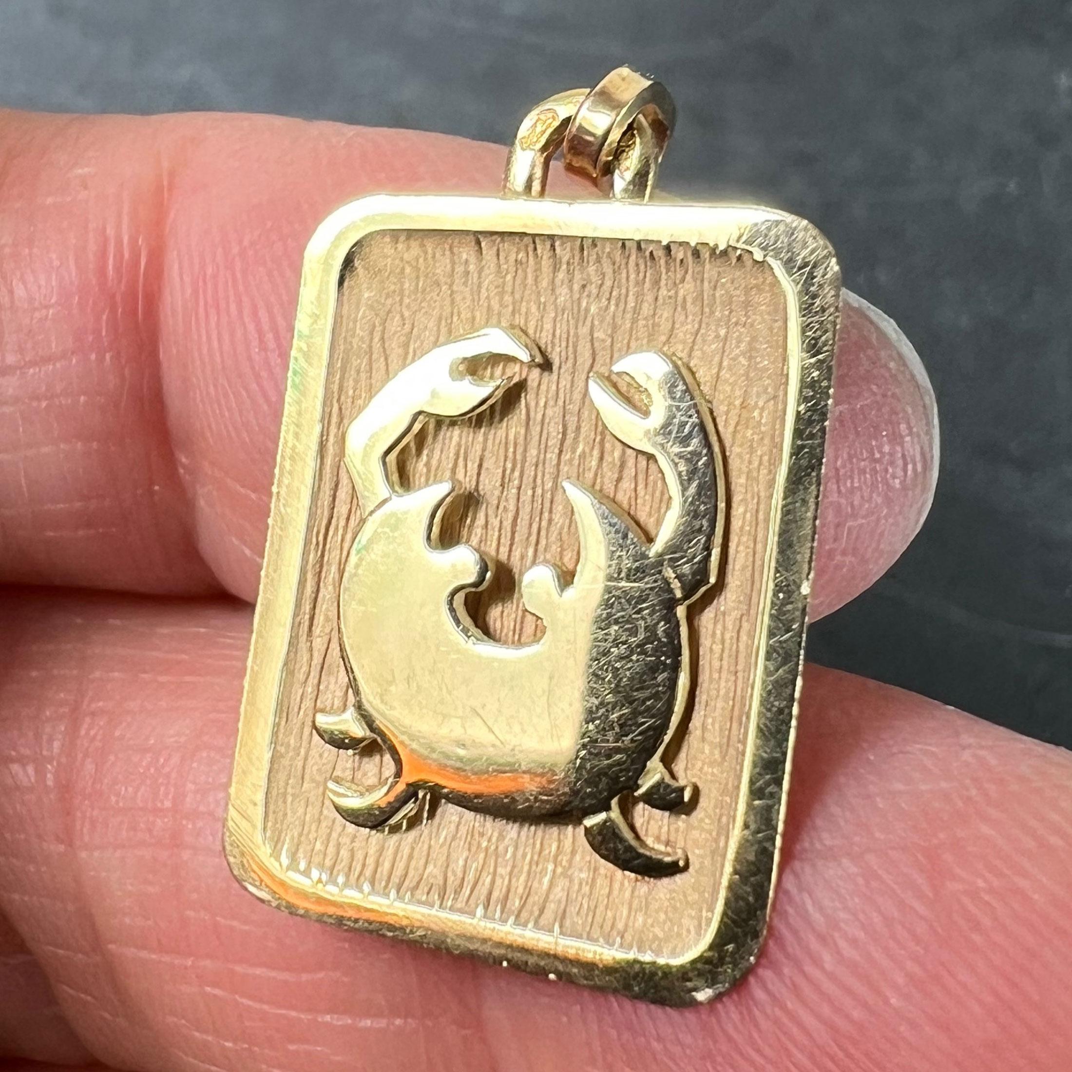 Ciondolo a forma di medaglia con charme in oro giallo 18 carati, segno zodiacale francese del Cancro in vendita 2