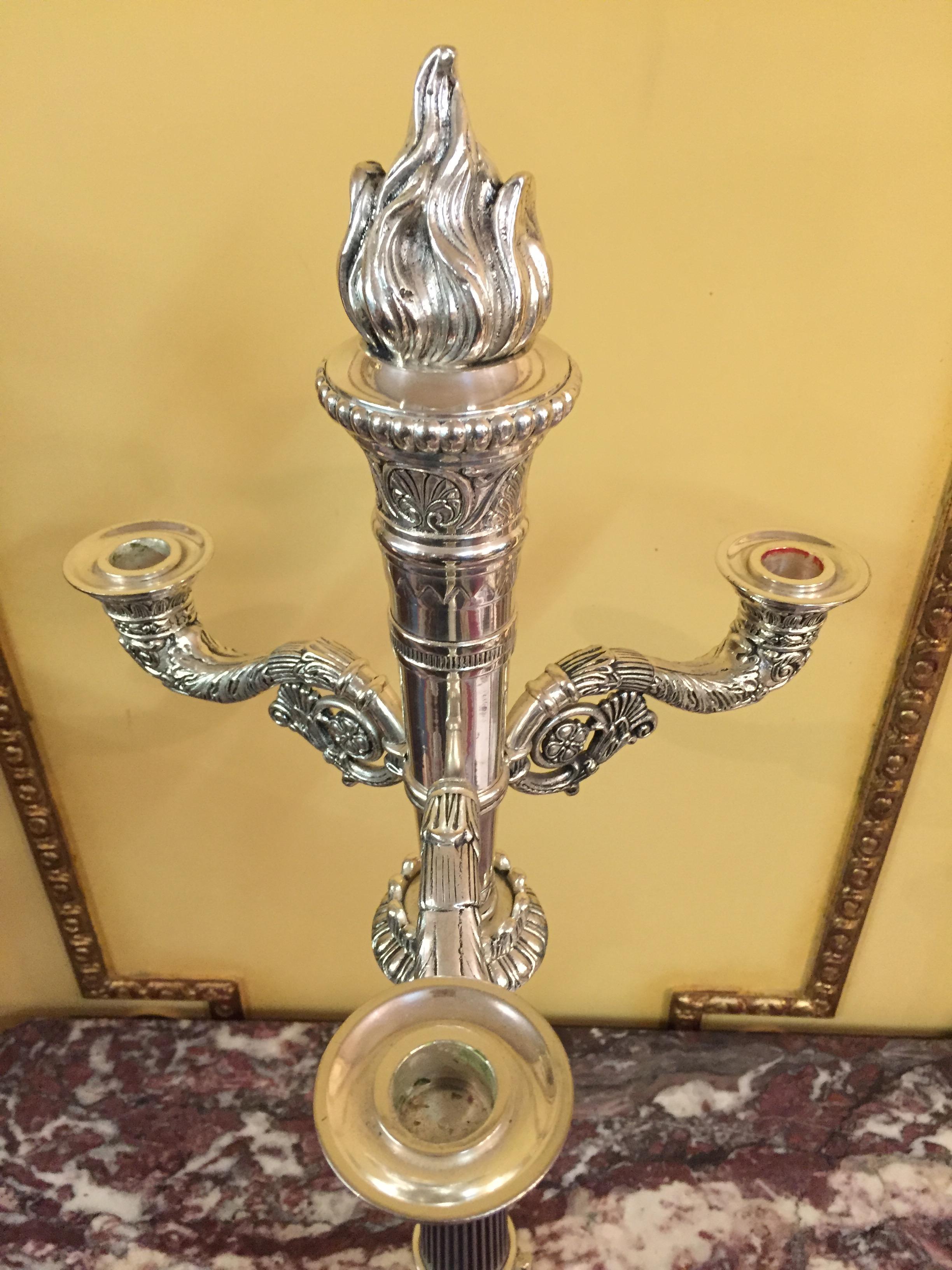 French Candelabra in Empire Style silver For Sale 7