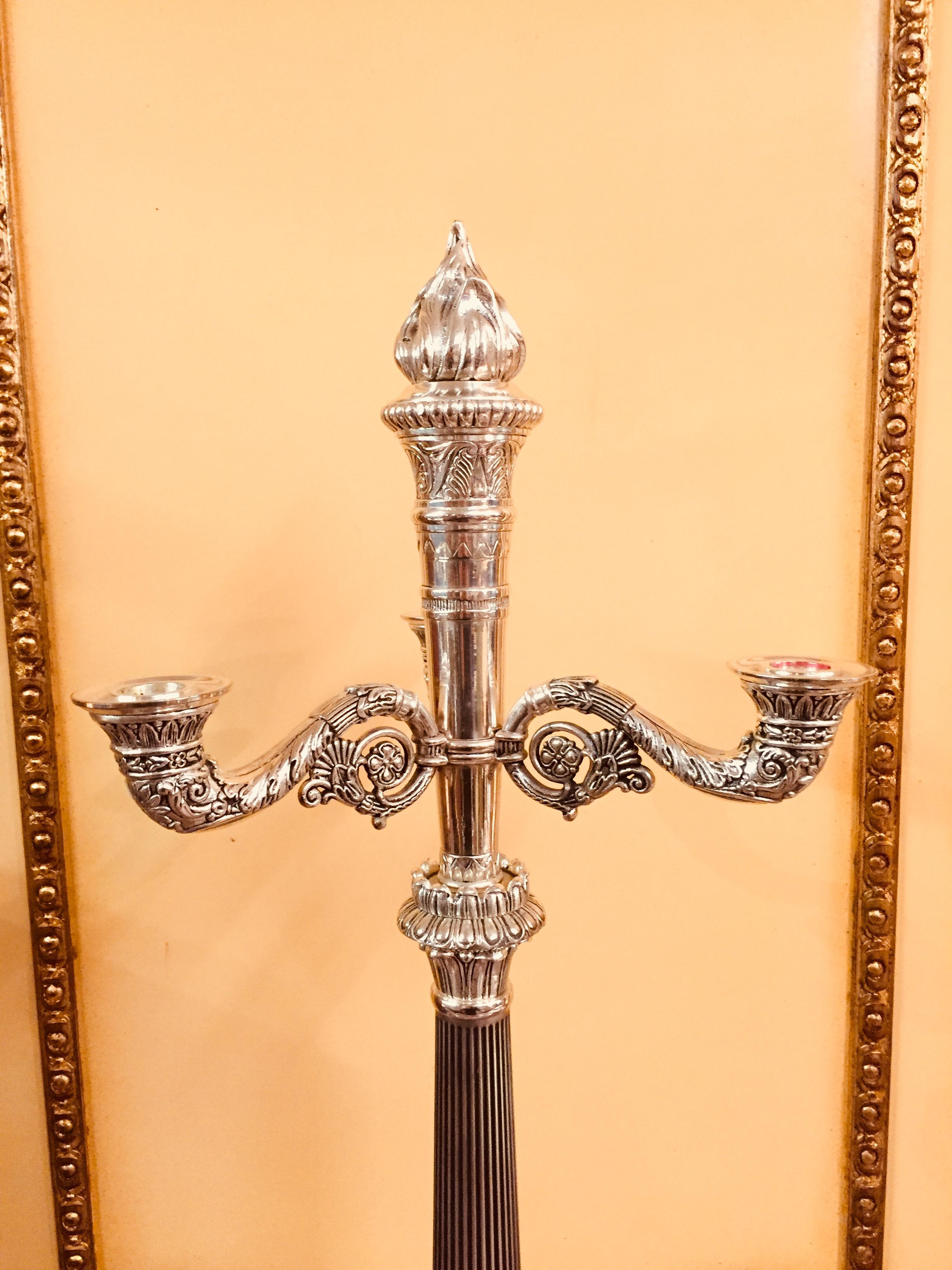 French Candelabra in Empire Style silver For Sale 9
