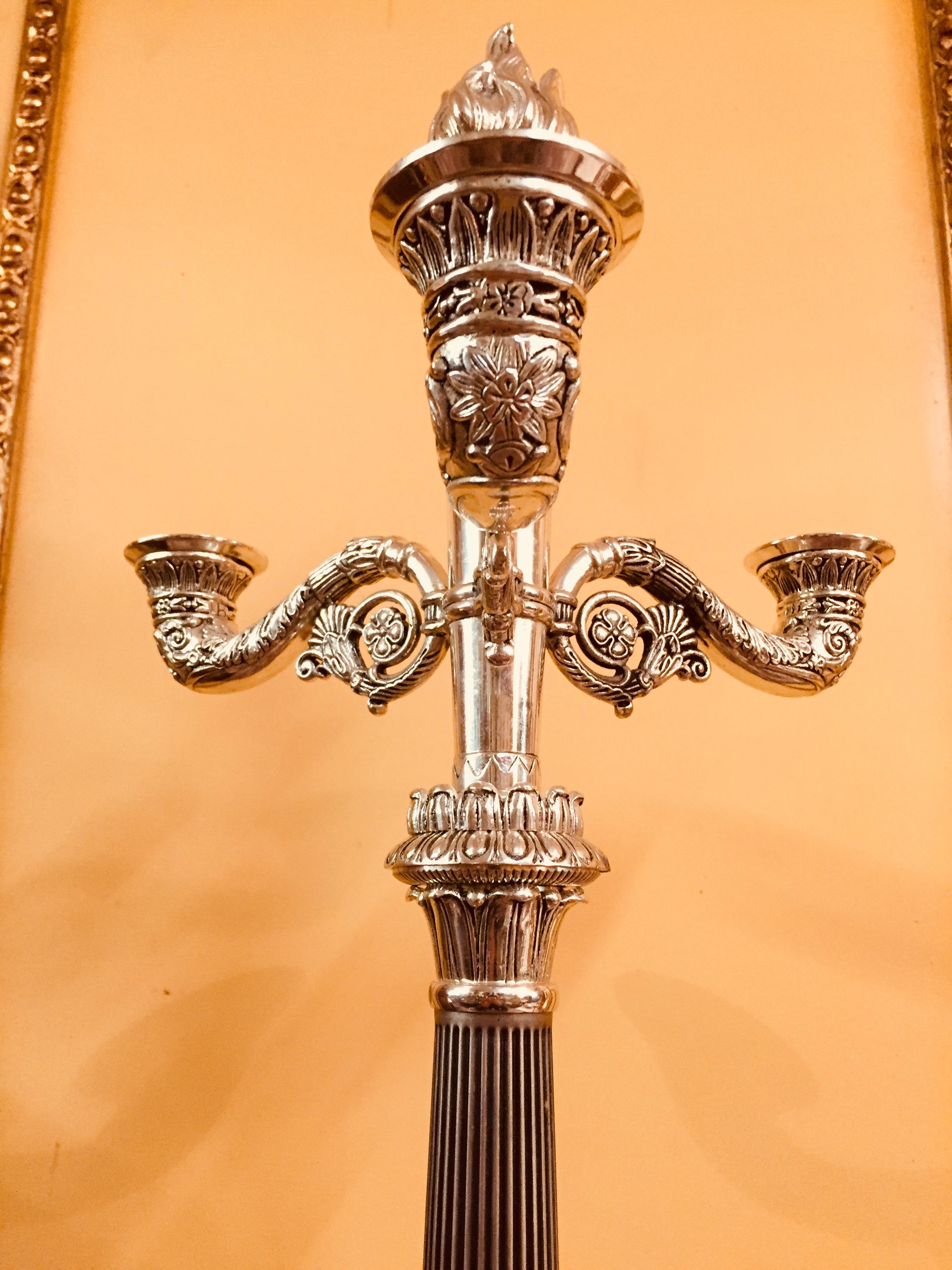 French Candelabra in Empire Style silver For Sale 11
