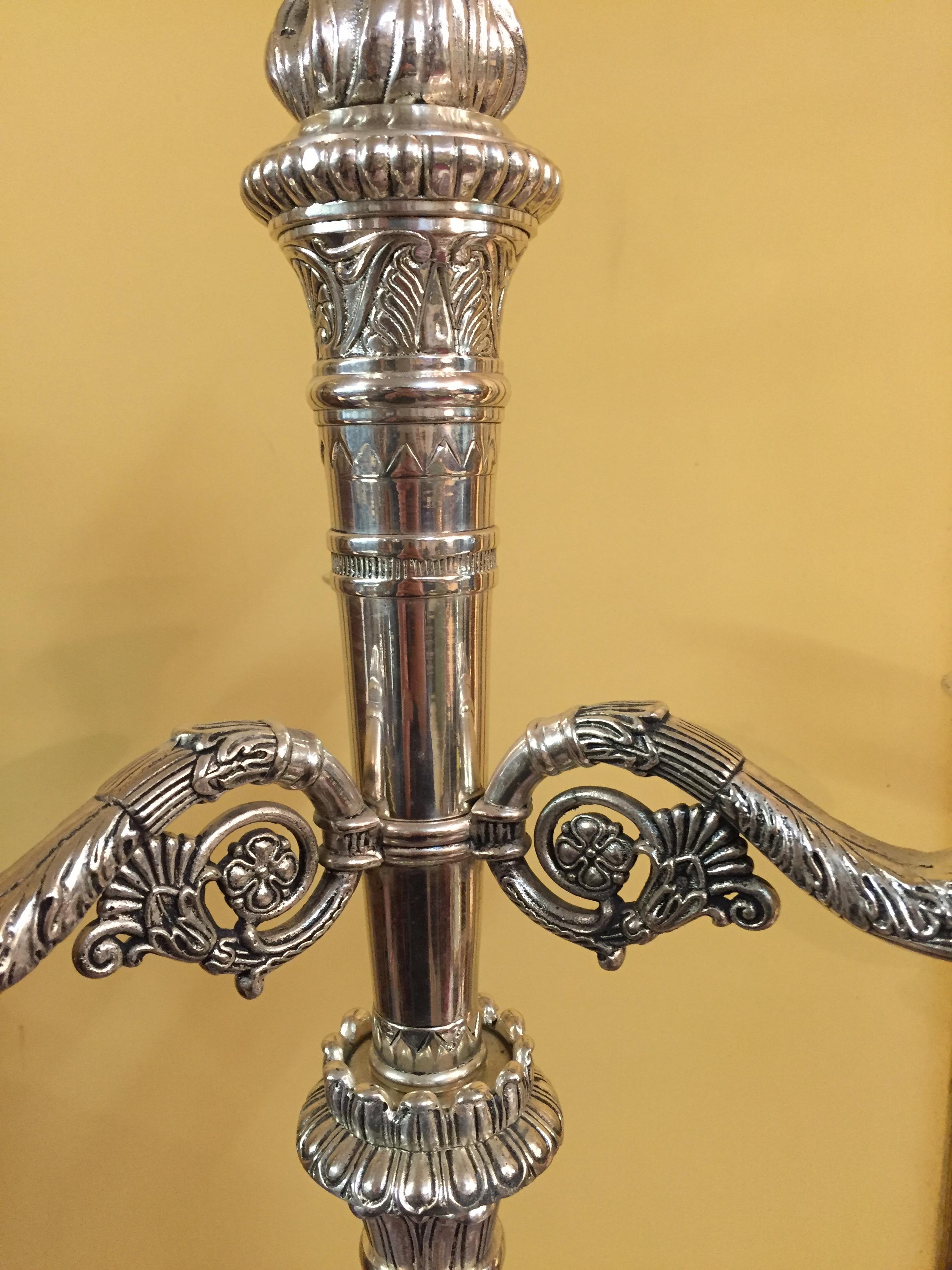 Brass French Candelabra in Empire Style silver For Sale