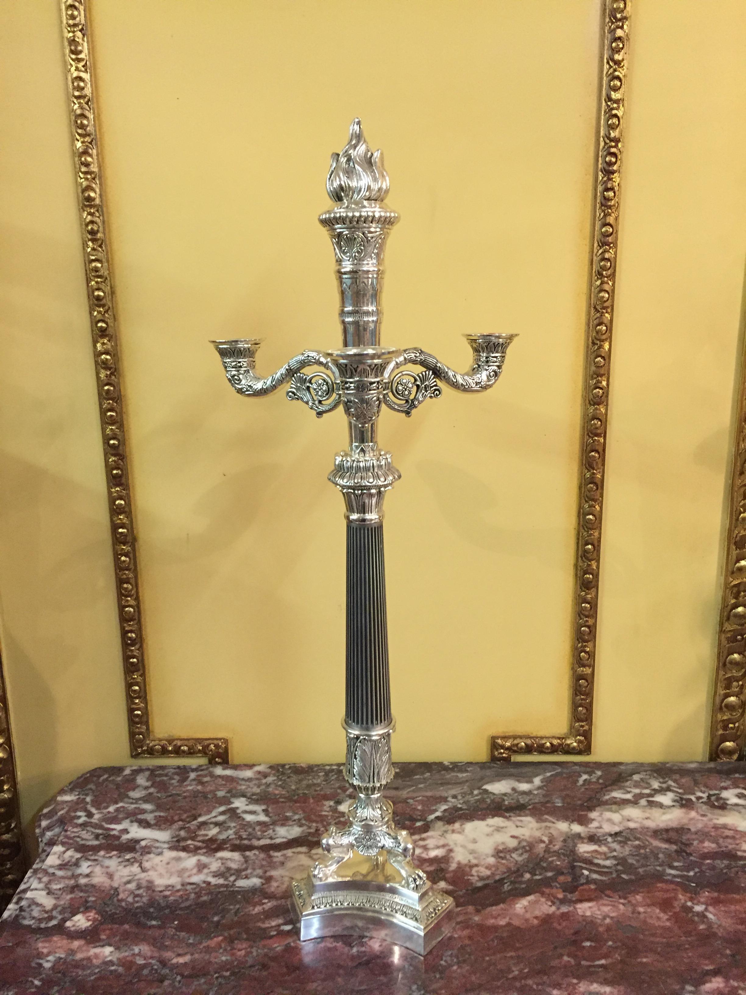 French Candelabra in Empire Style silver For Sale 1