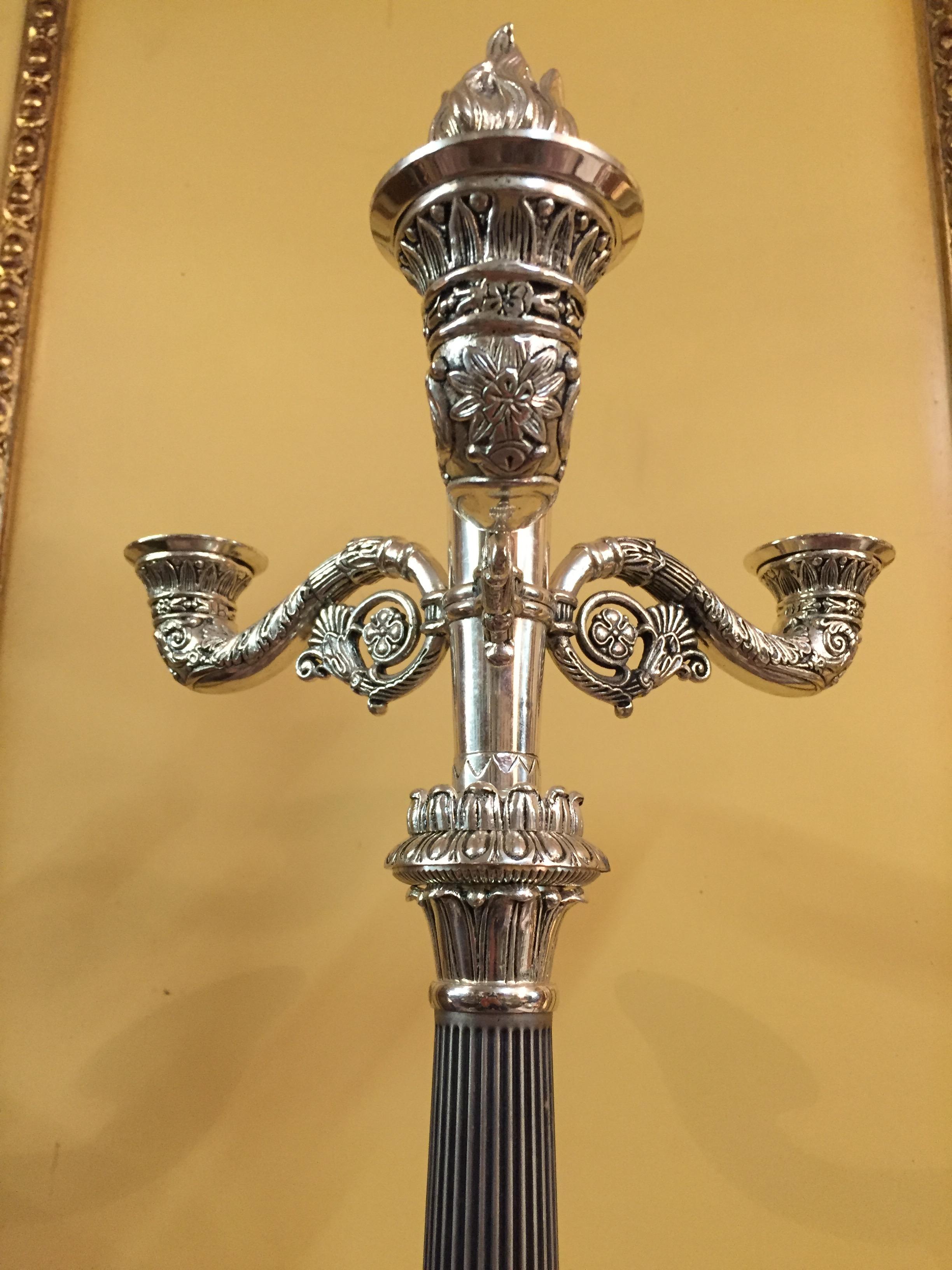 French Candelabra in Empire Style silver For Sale 2